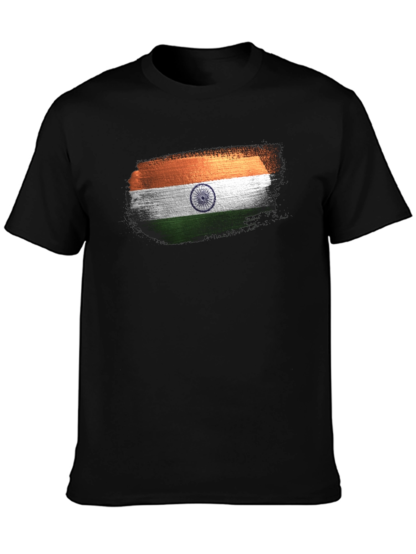 India Flag Brushstroke Black T-Shirt