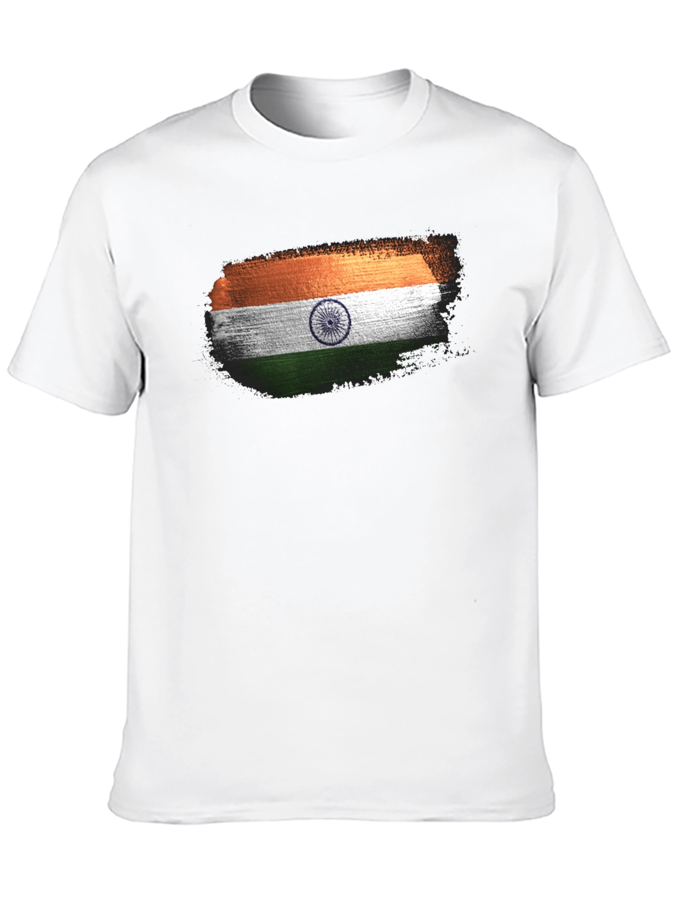 India Flag Brushstroke Black T-Shirt