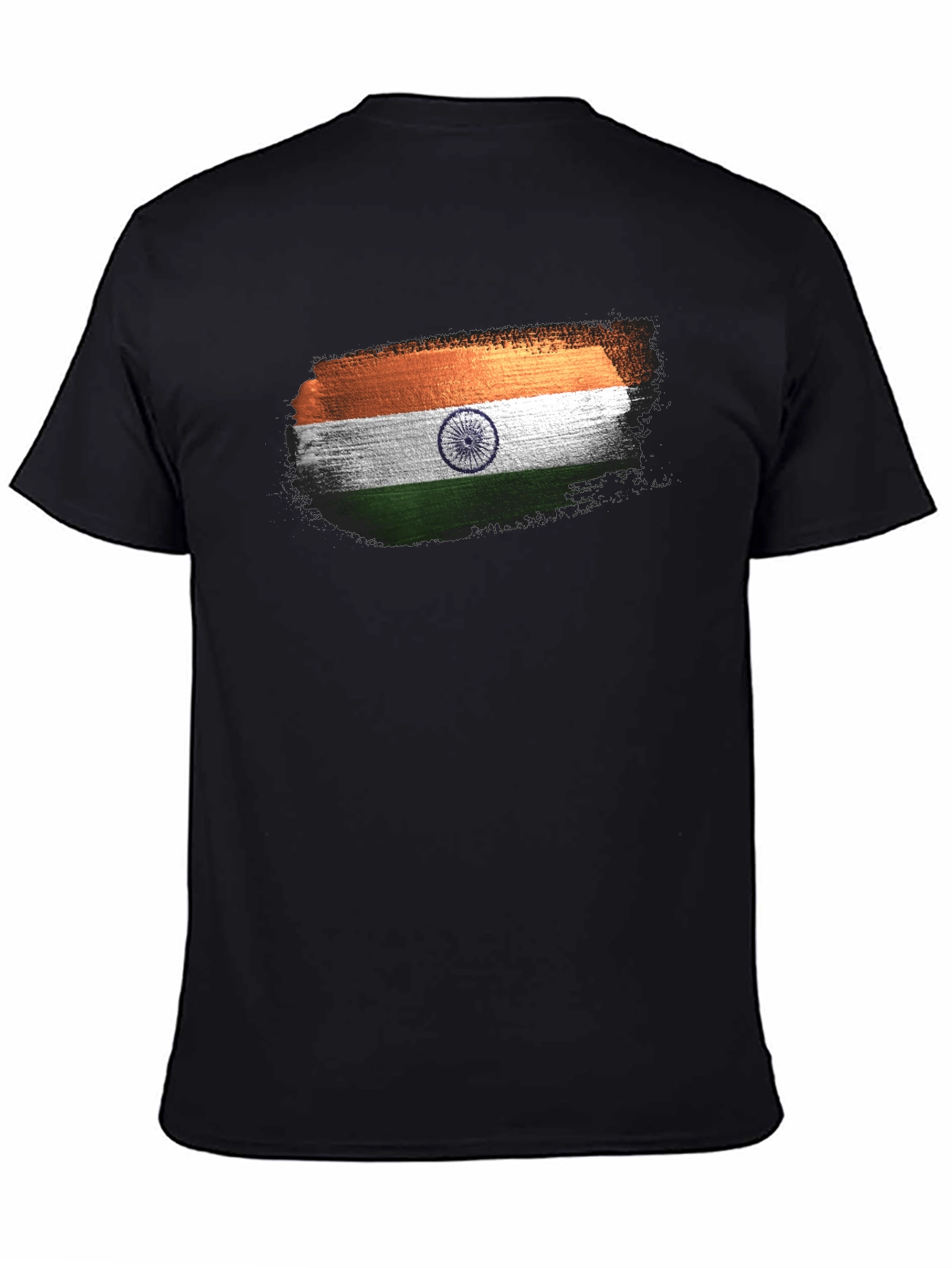 India Flag Brushstroke Black T-Shirt