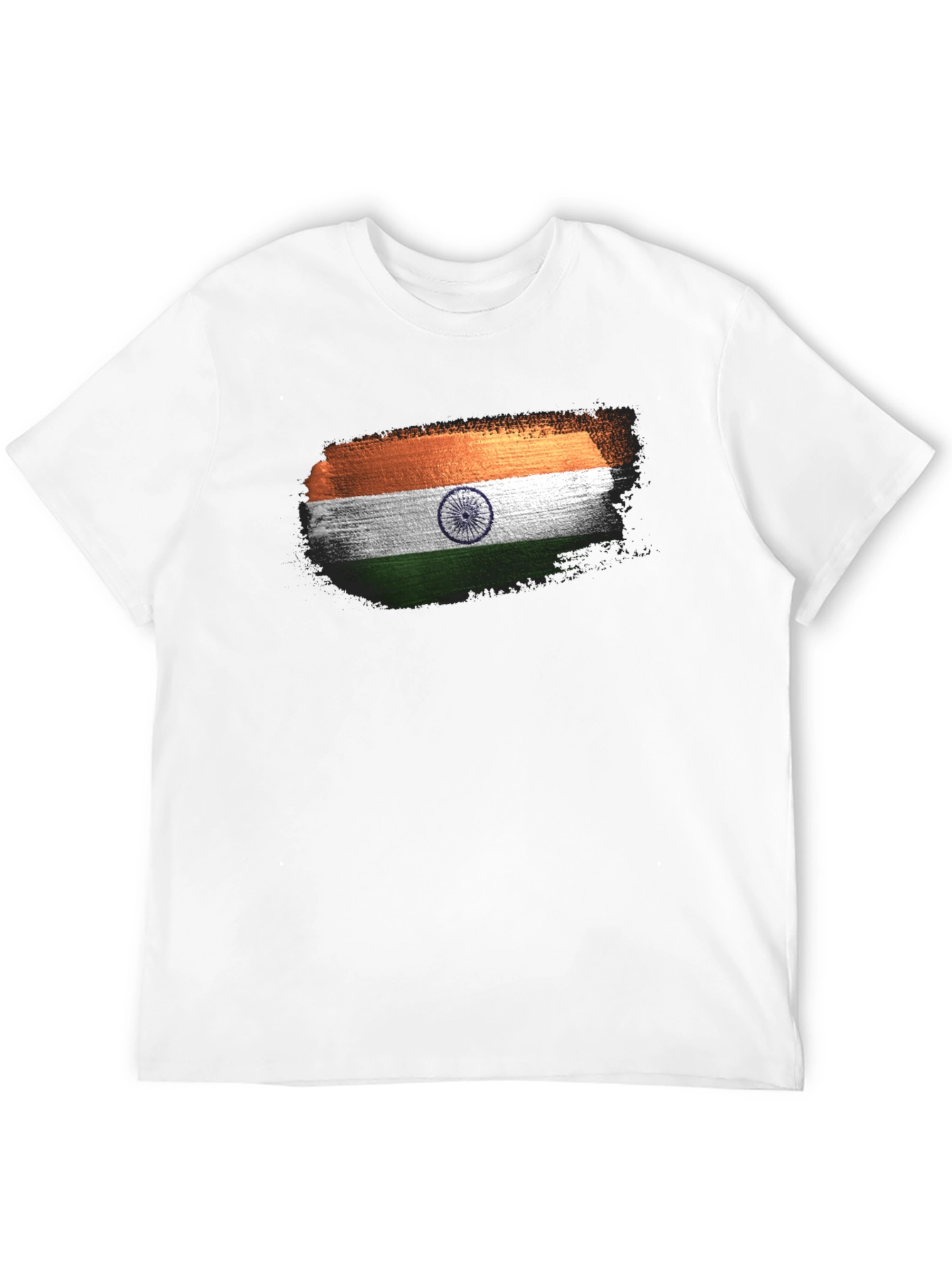 India Flag Brushstroke Black T-Shirt