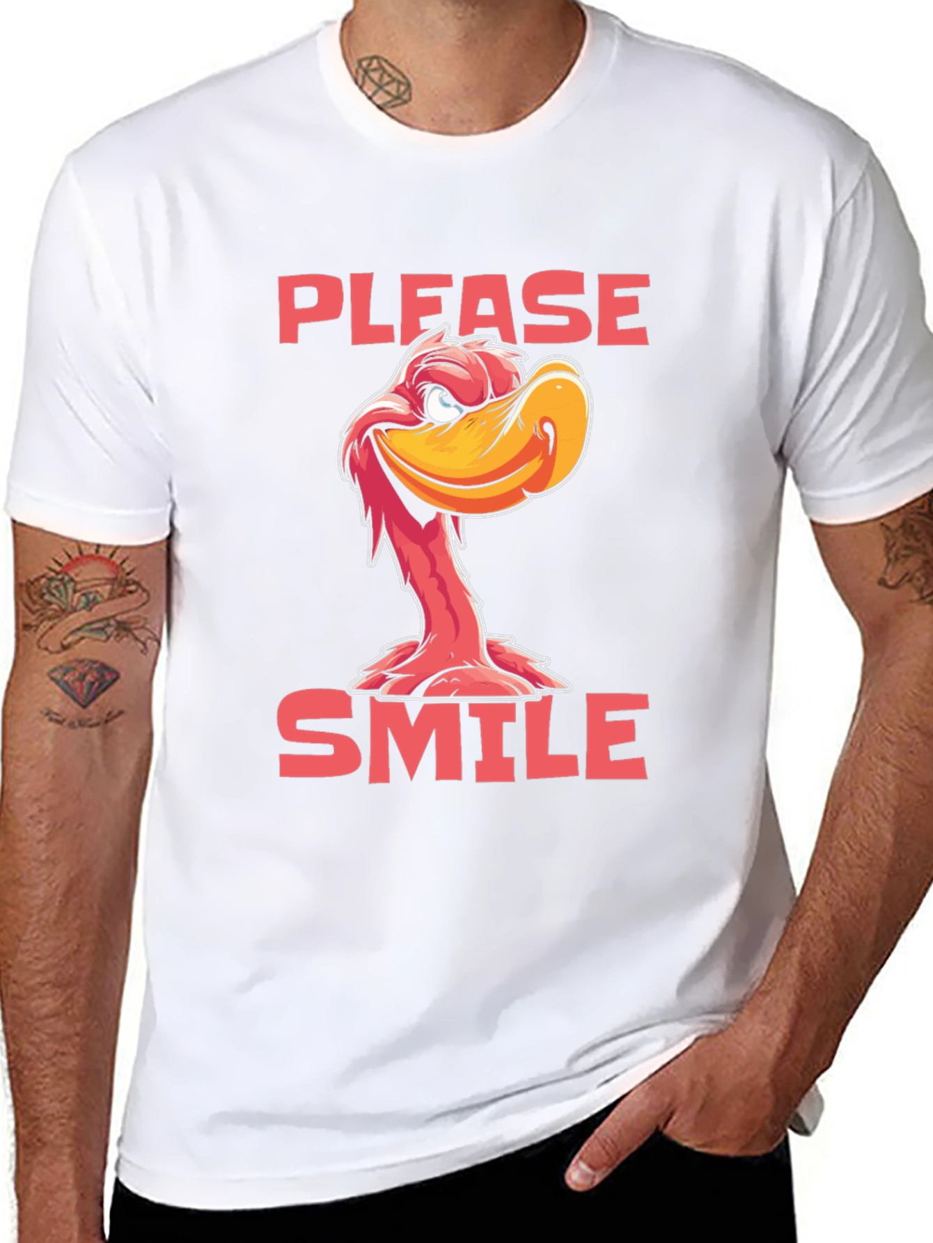 Please Smile Cartoon Duck Graphic Tee
