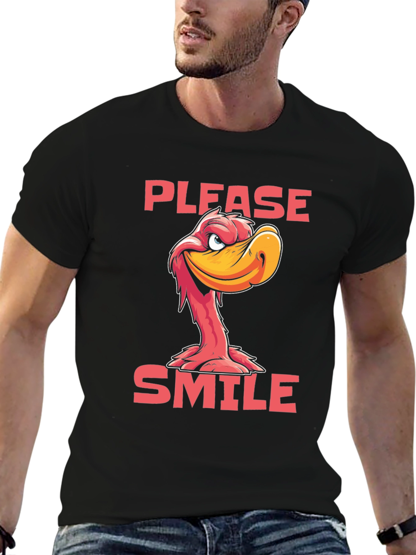 Please Smile Cartoon Duck Graphic Tee