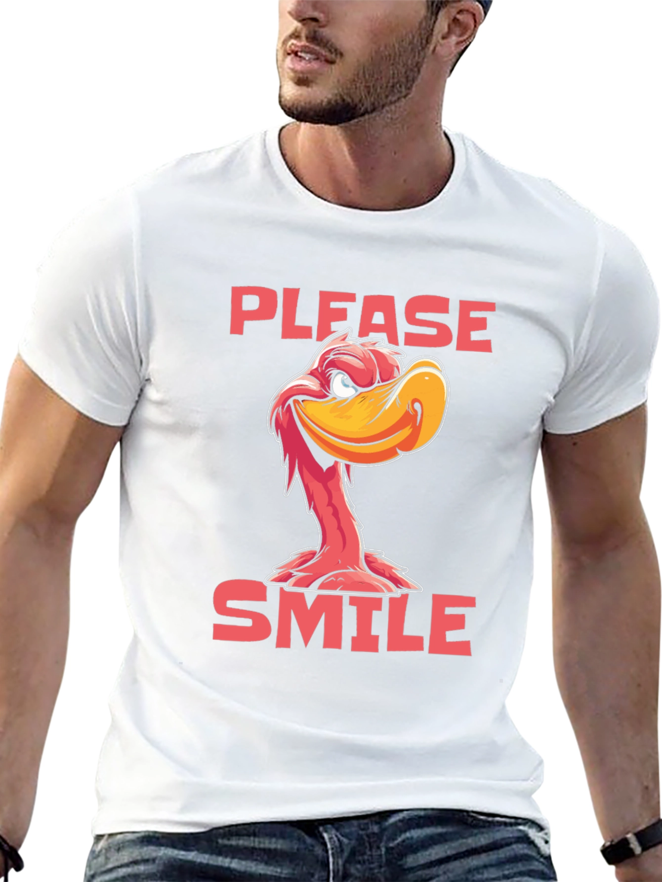 Please Smile Cartoon Duck Graphic Tee