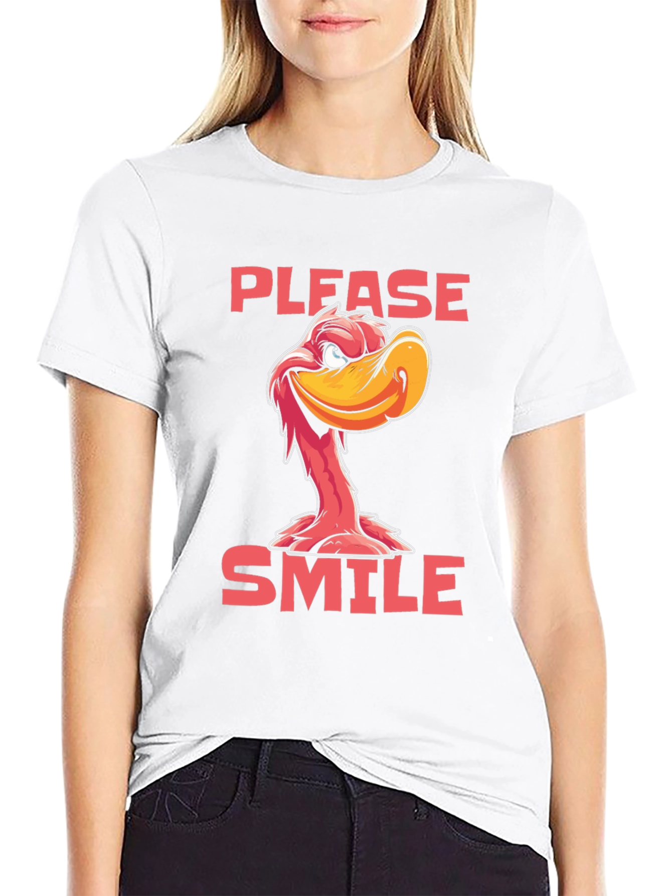 Please Smile Cartoon Duck Graphic Tee