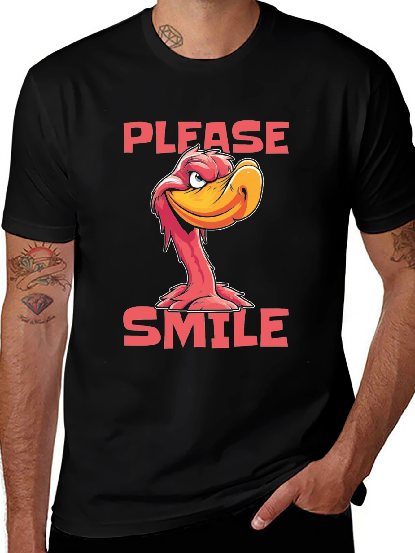 Please Smile Cartoon Duck Graphic Tee