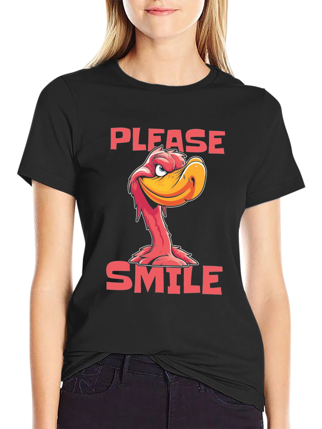 Please Smile Cartoon Duck Graphic Tee
