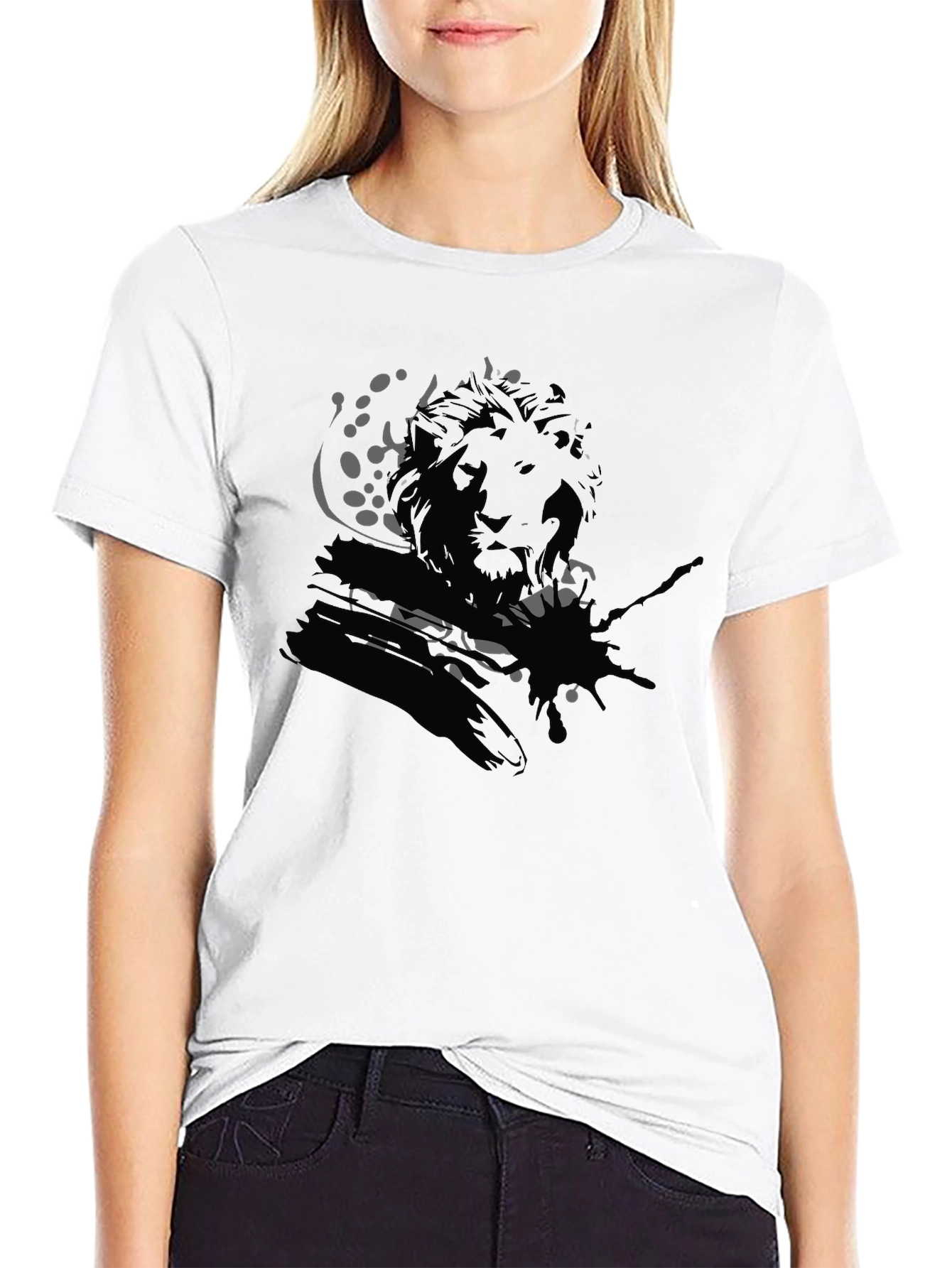 Lion Graphic Print Black T-Shirt