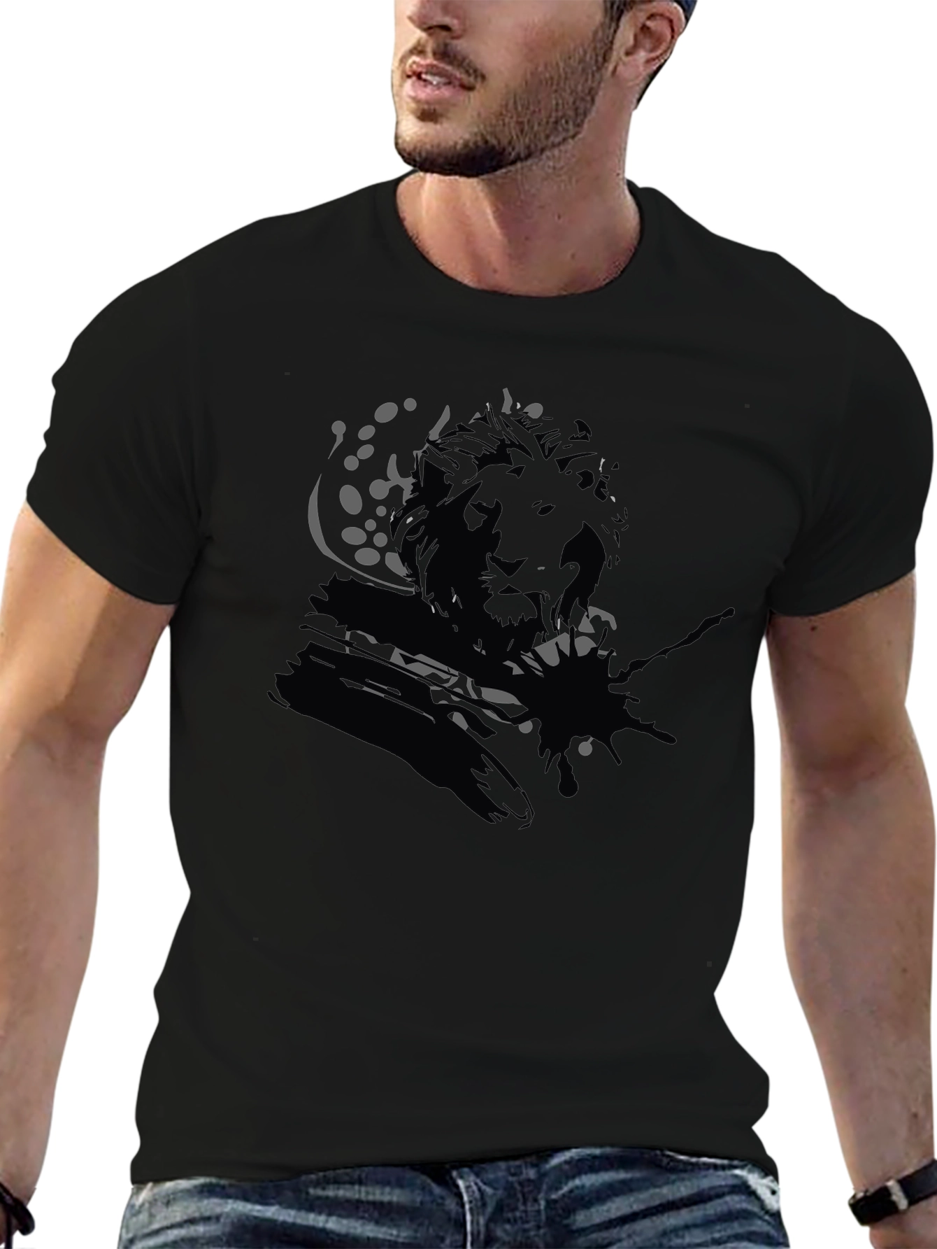 Lion Graphic Print Black T-Shirt