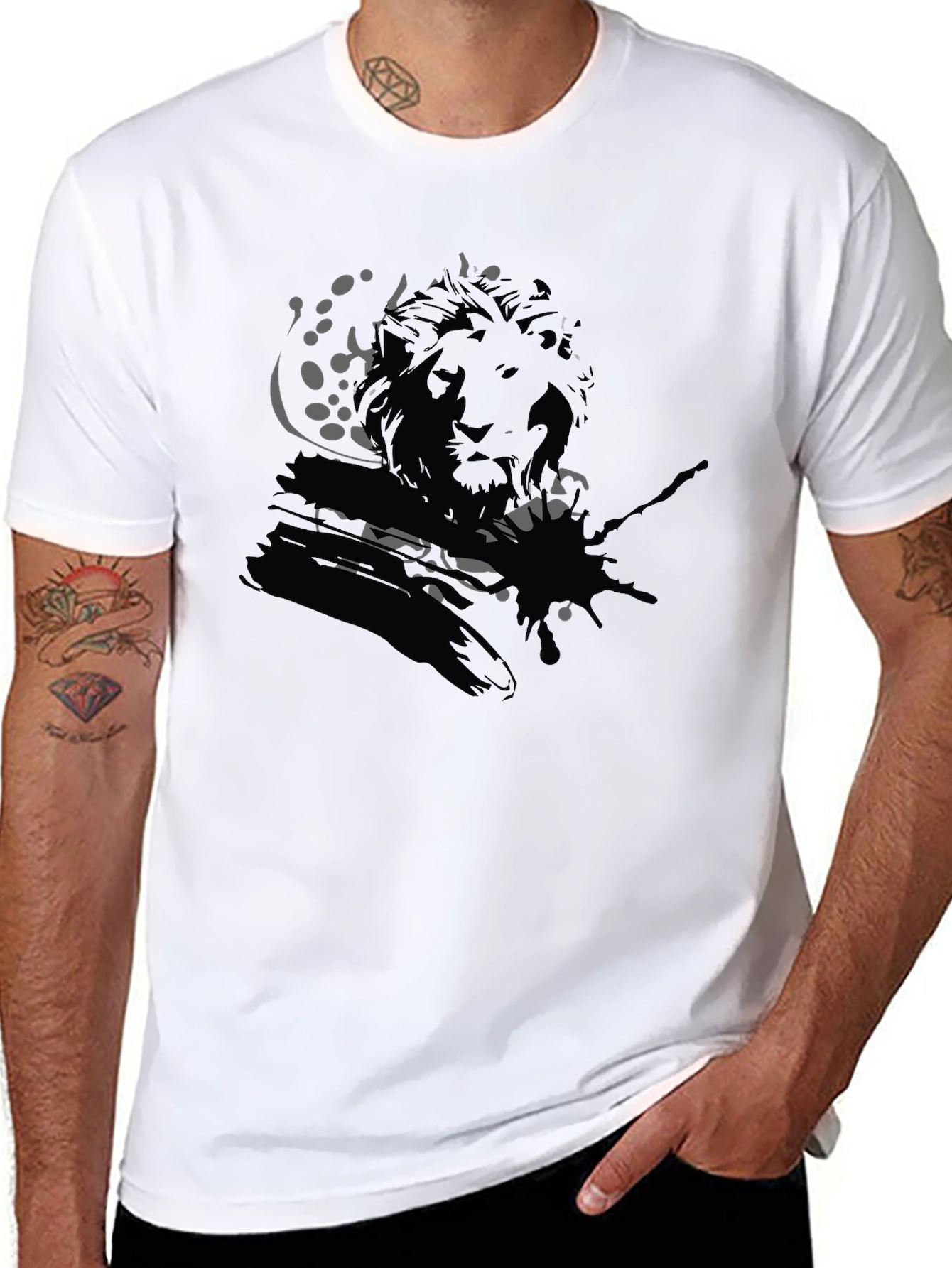 Lion Graphic Print Black T-Shirt