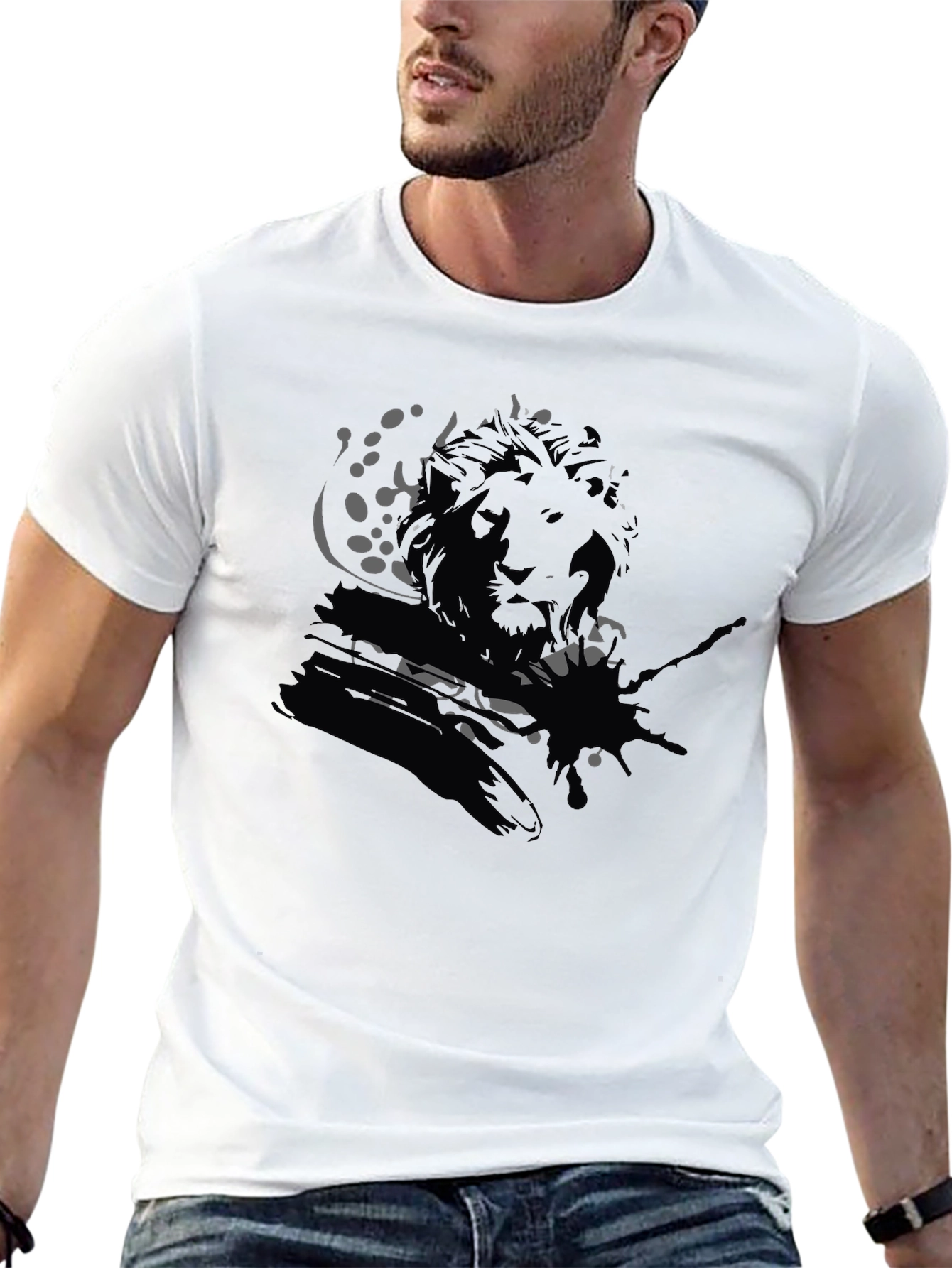 Lion Graphic Print Black T-Shirt