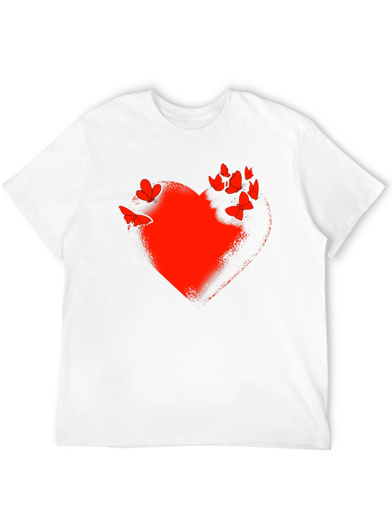 Red Heart & Butterflies Black T-Shirt