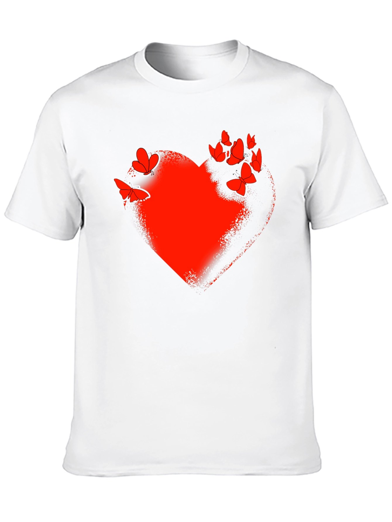 Red Heart & Butterflies Black T-Shirt