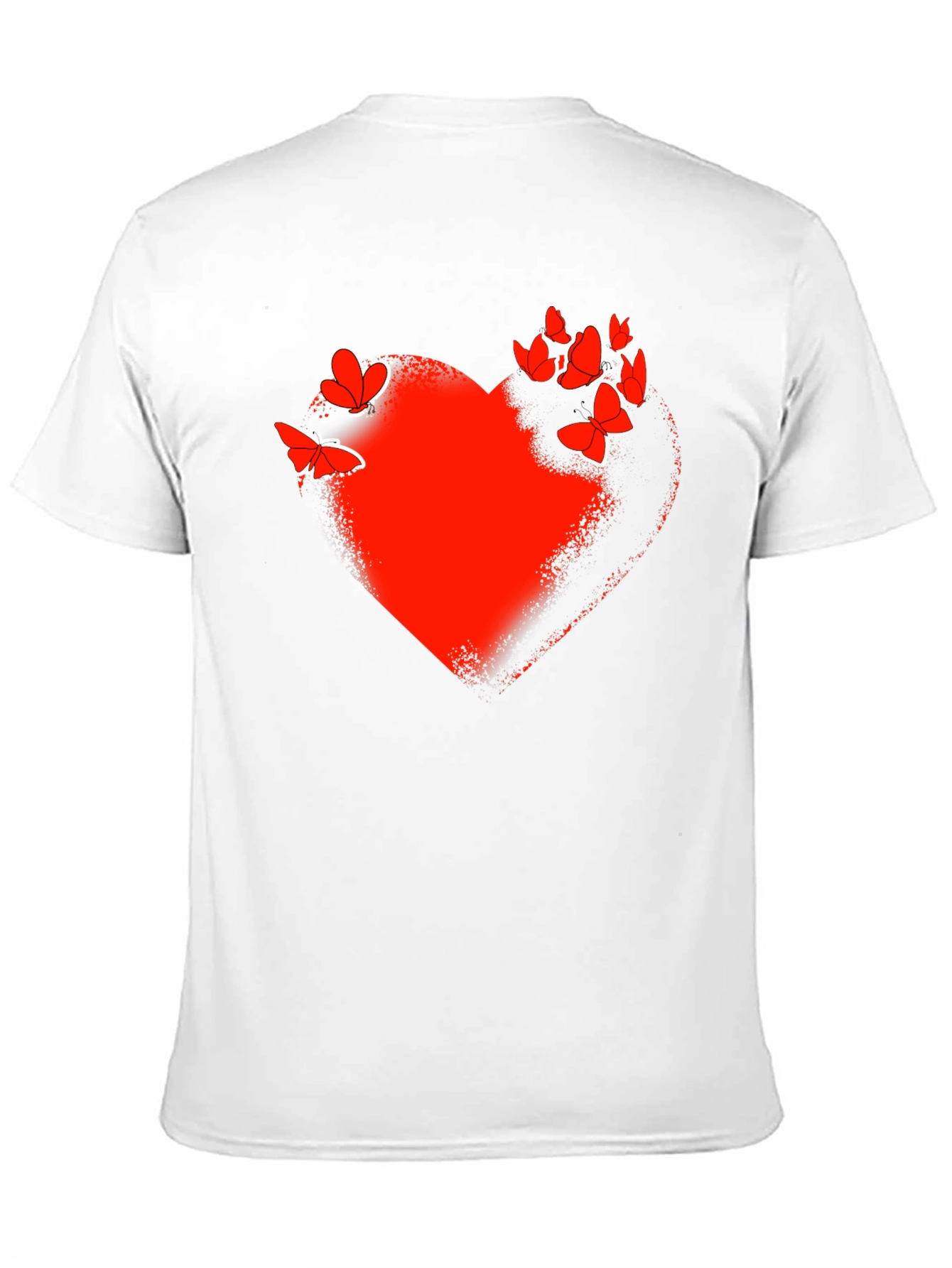 Red Heart & Butterflies Black T-Shirt