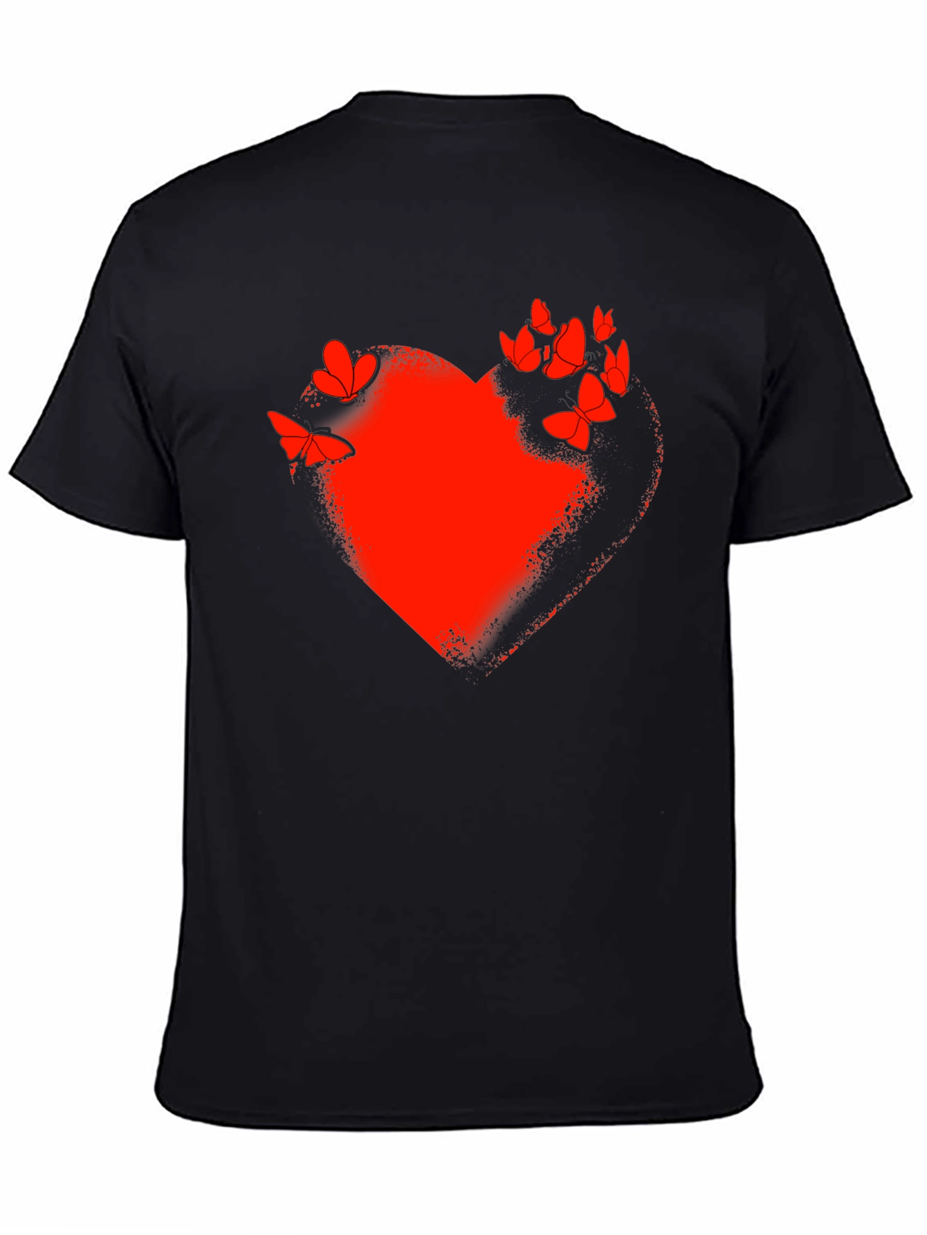 Red Heart & Butterflies Black T-Shirt