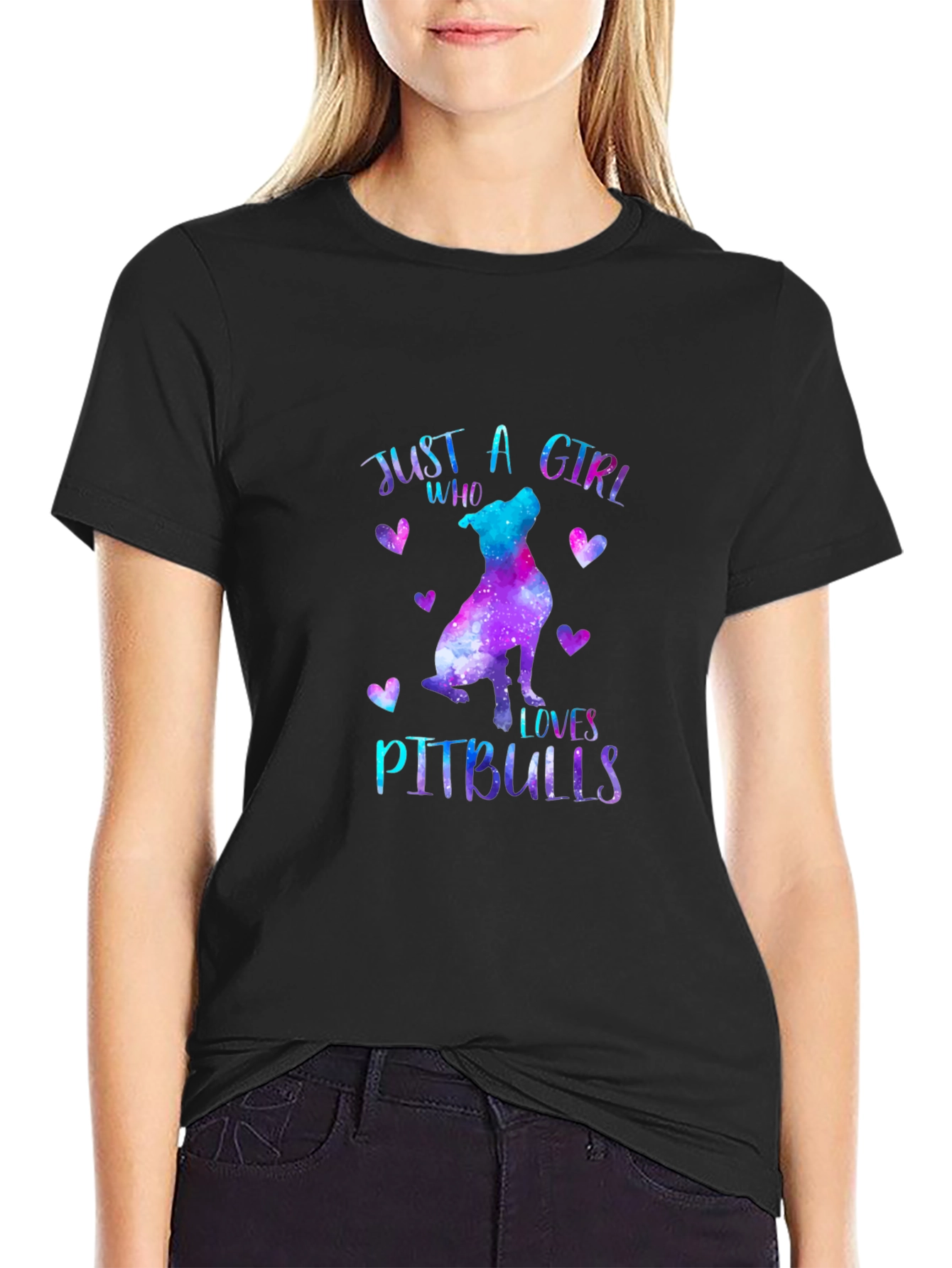 Girl Who Loves Pitbulls Black T-Shirt