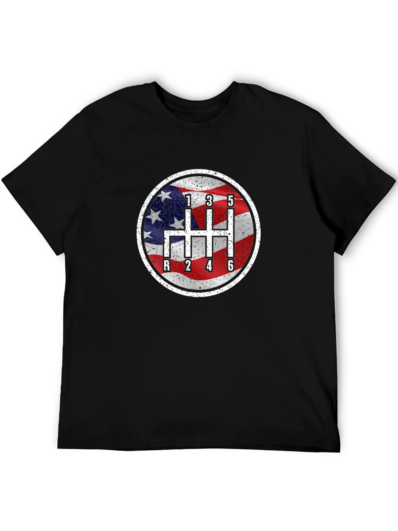 American Flag Manual Shift Car Enthusiast T-Shirt