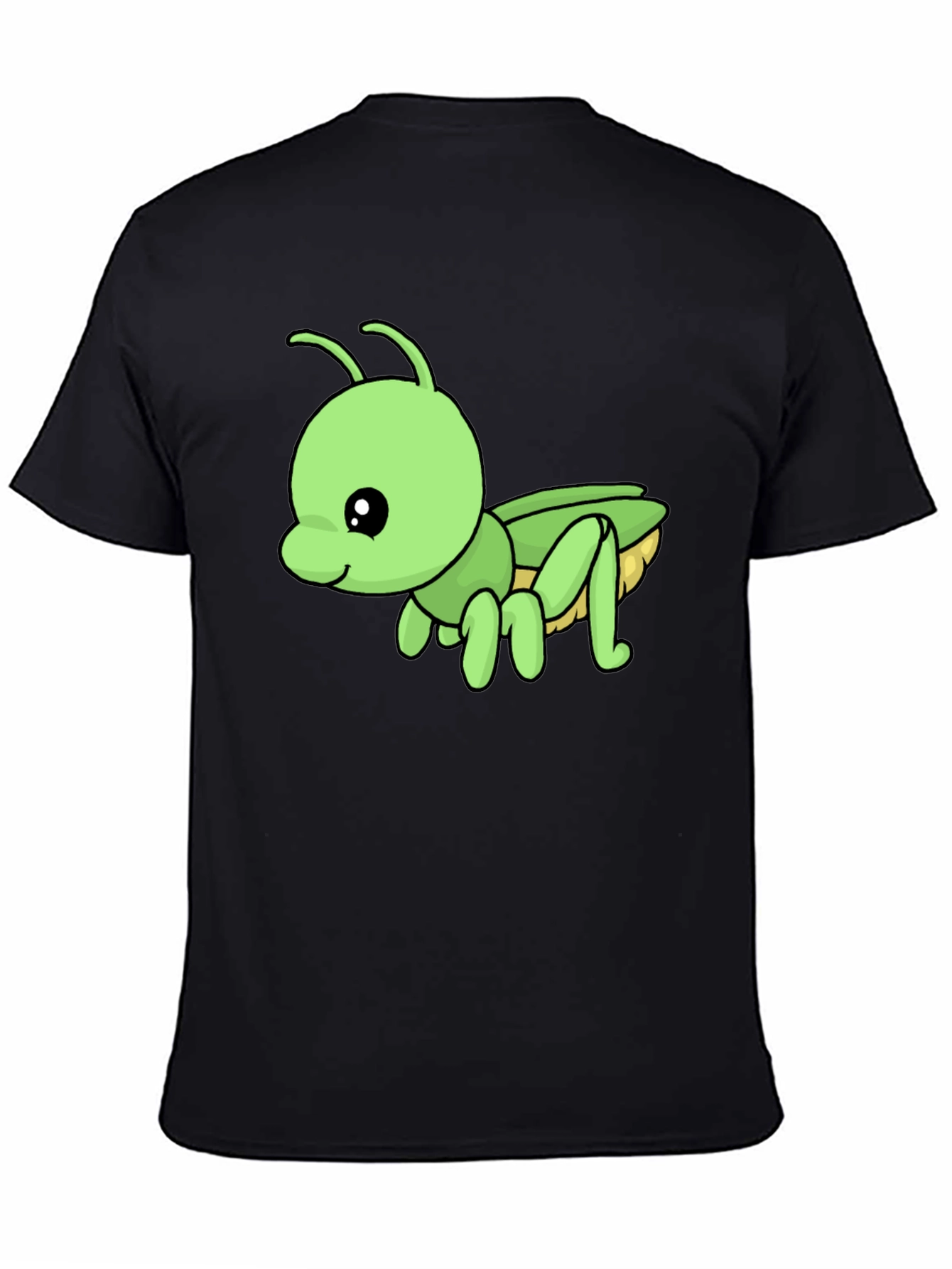 Cute Green Cartoon Insect Black T-Shirt