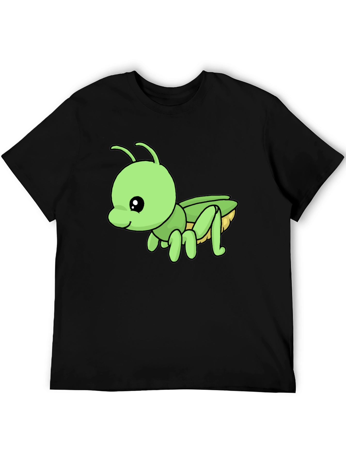Cute Green Cartoon Insect Black T-Shirt