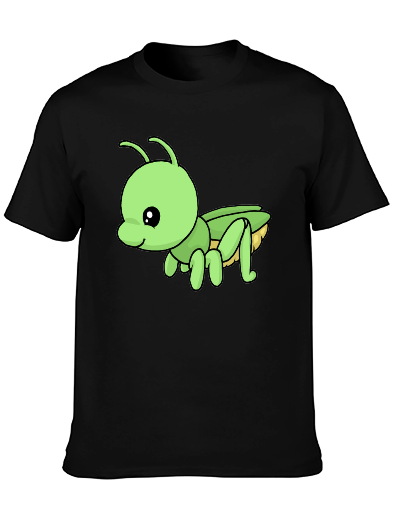 Cute Green Cartoon Insect Black T-Shirt