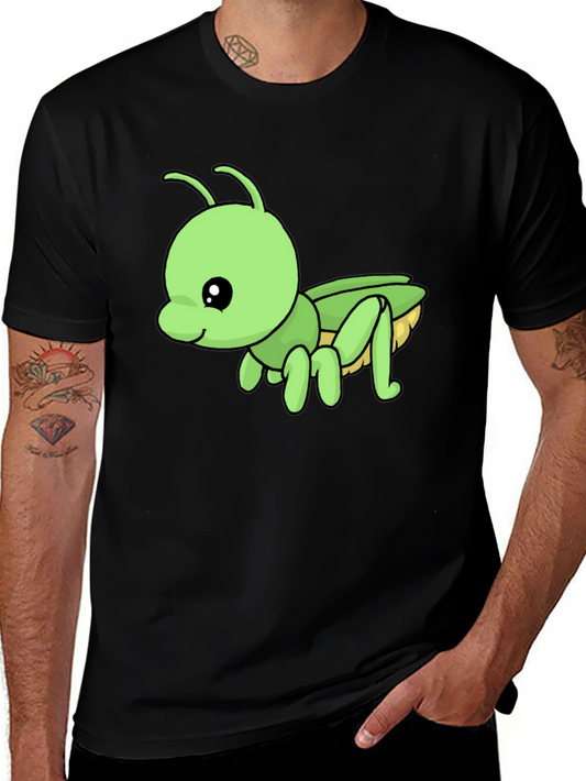 Cute Green Cartoon Insect Black T-Shirt