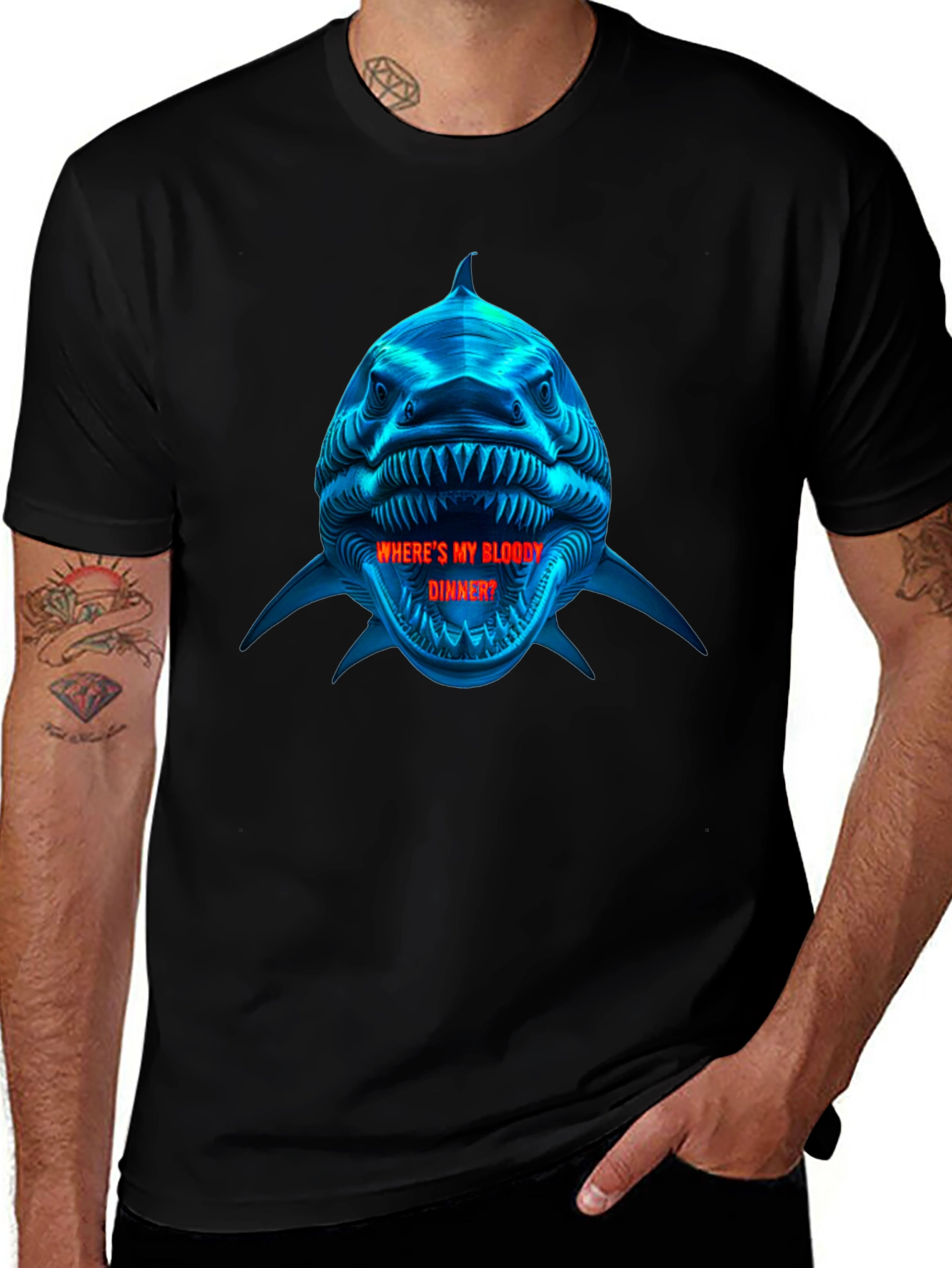 Shark Bloody Dinner Graphic Black T-Shirt