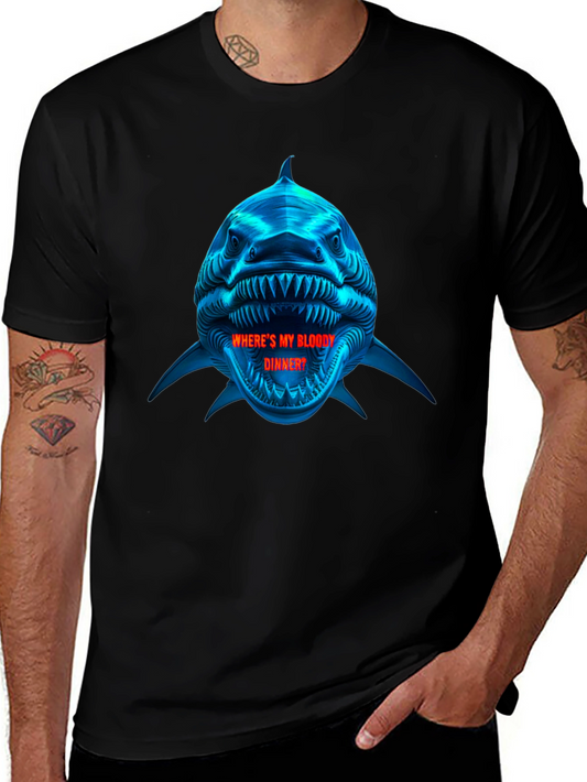 Shark Bloody Dinner Graphic Black T-Shirt