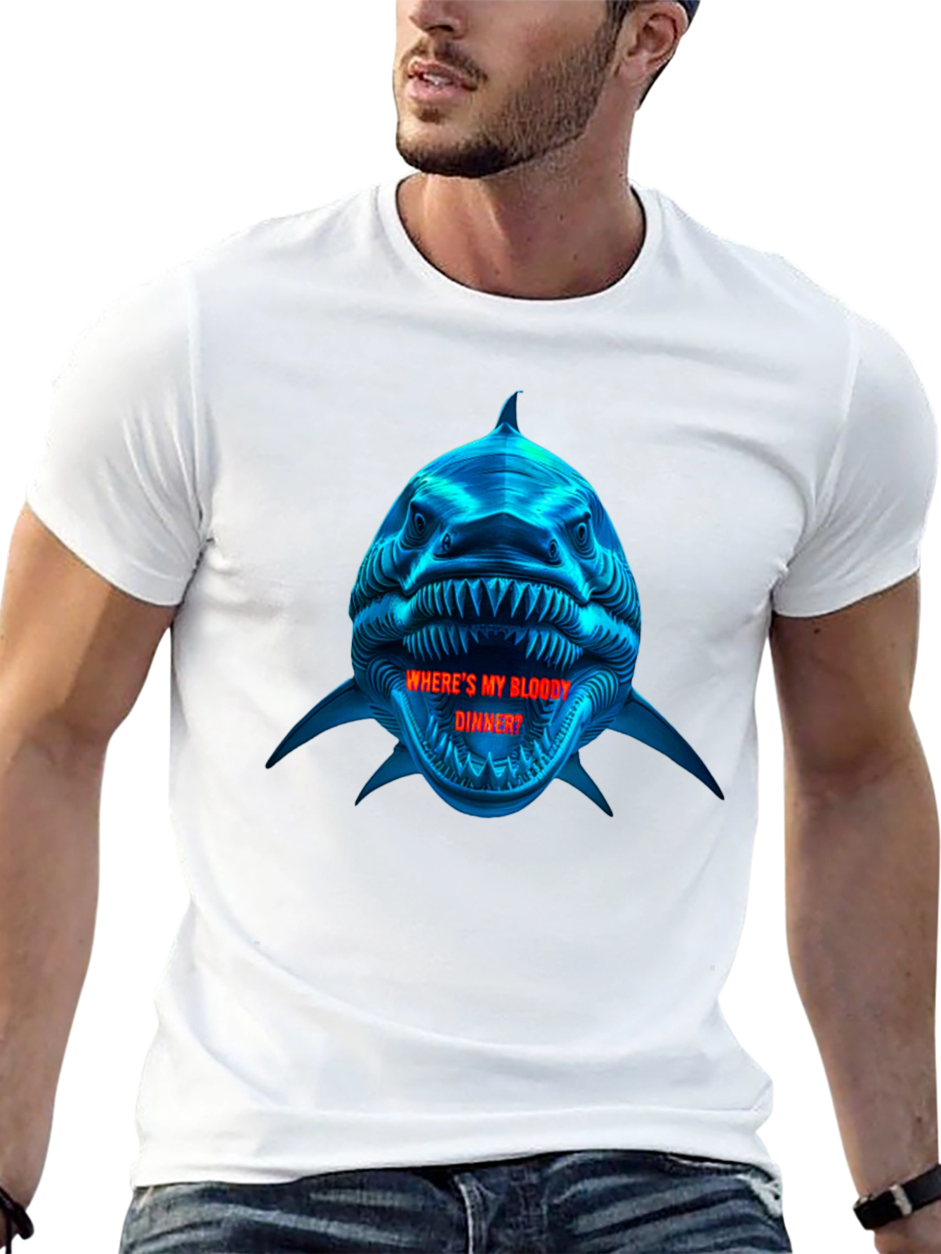 Shark Bloody Dinner Graphic Black T-Shirt
