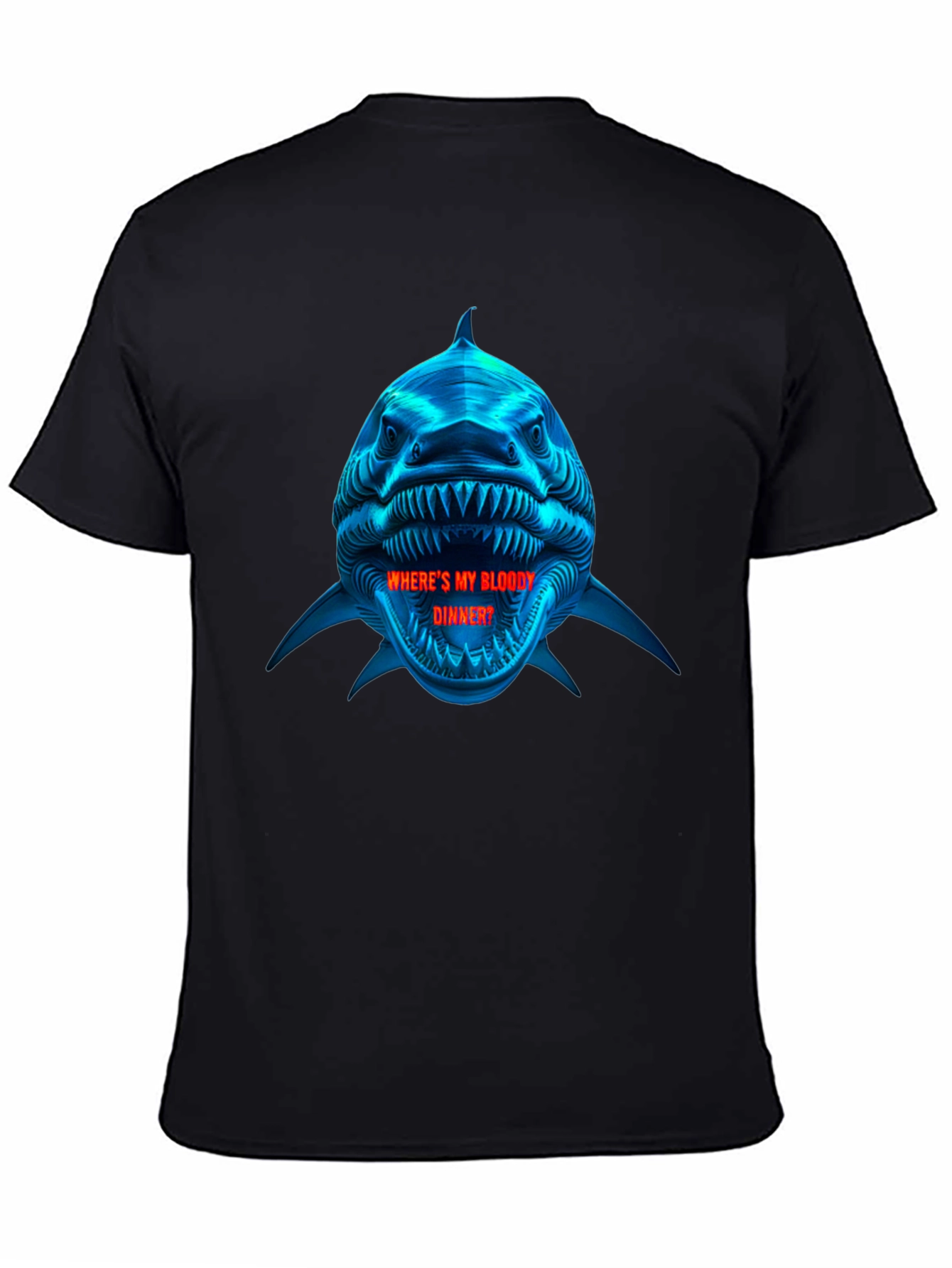 Shark Bloody Dinner Graphic Black T-Shirt