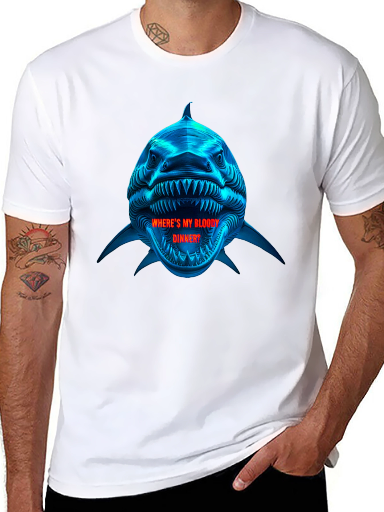 Shark Bloody Dinner Graphic Black T-Shirt