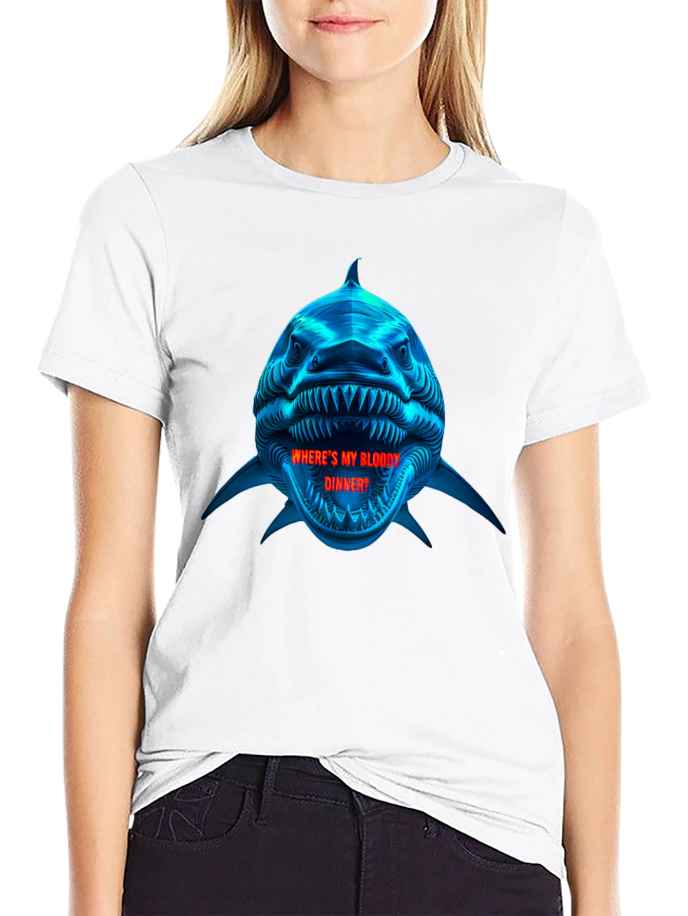 Shark Bloody Dinner Graphic Black T-Shirt