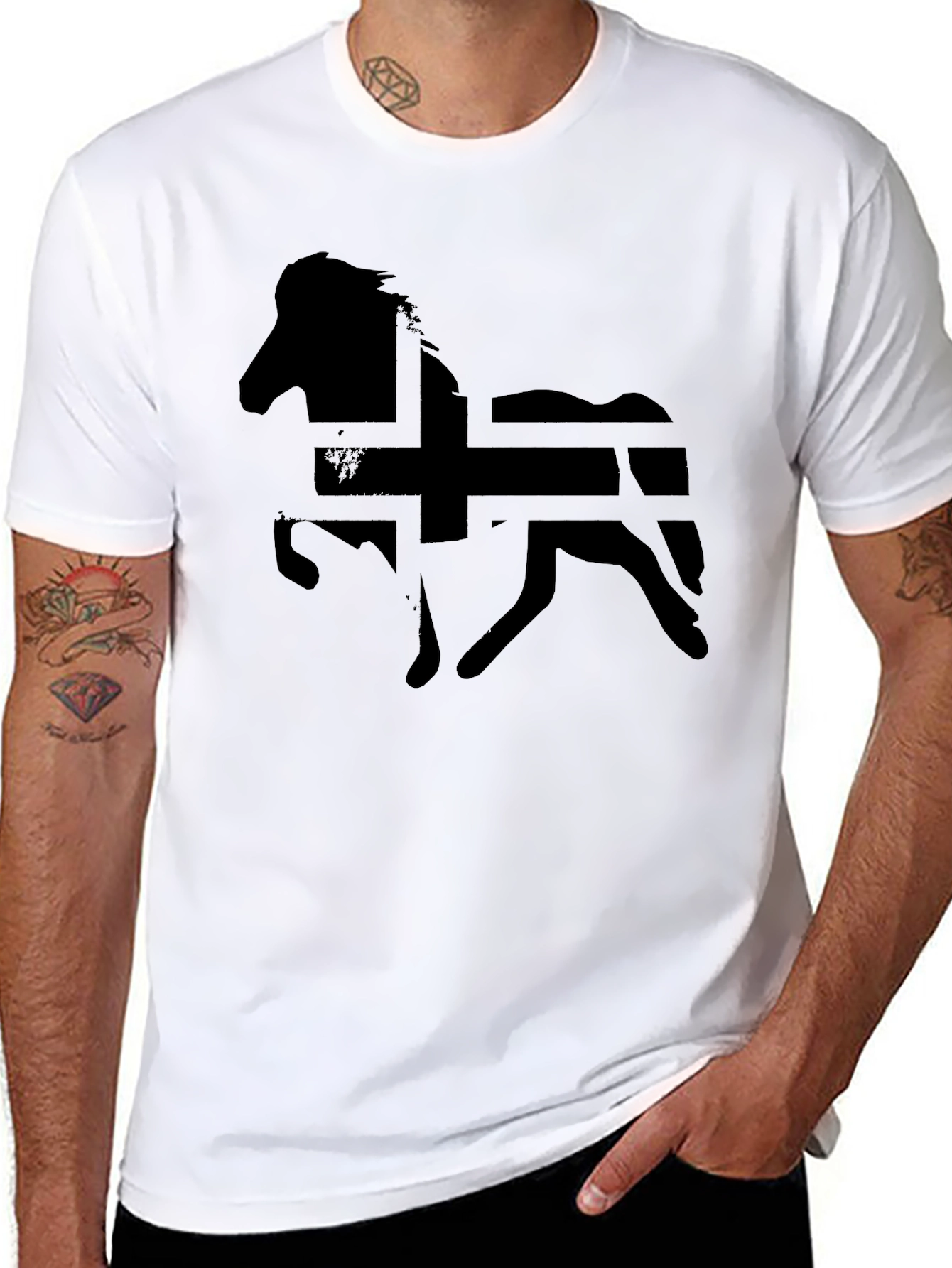 Icelandic Horse Flag Silhouette Graphic T-Shirt - Black