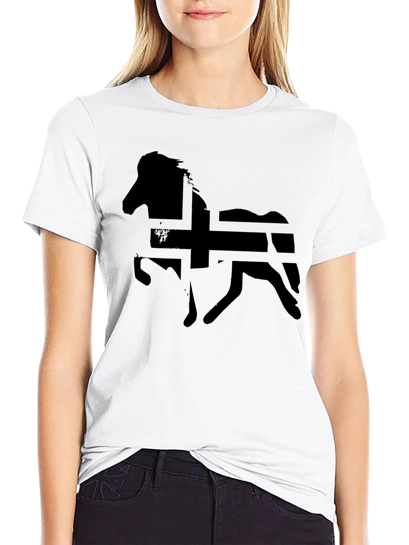 Icelandic Horse Flag Silhouette Graphic T-Shirt - Black