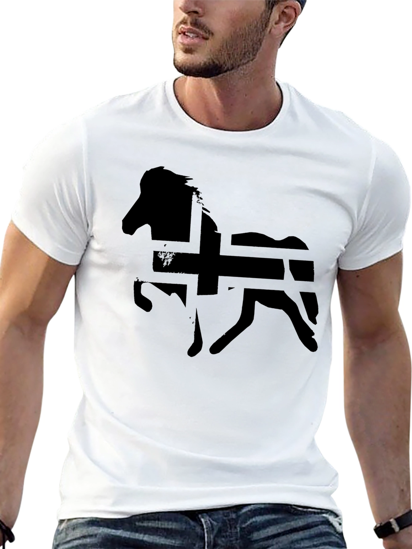 Icelandic Horse Flag Silhouette Graphic T-Shirt - Black