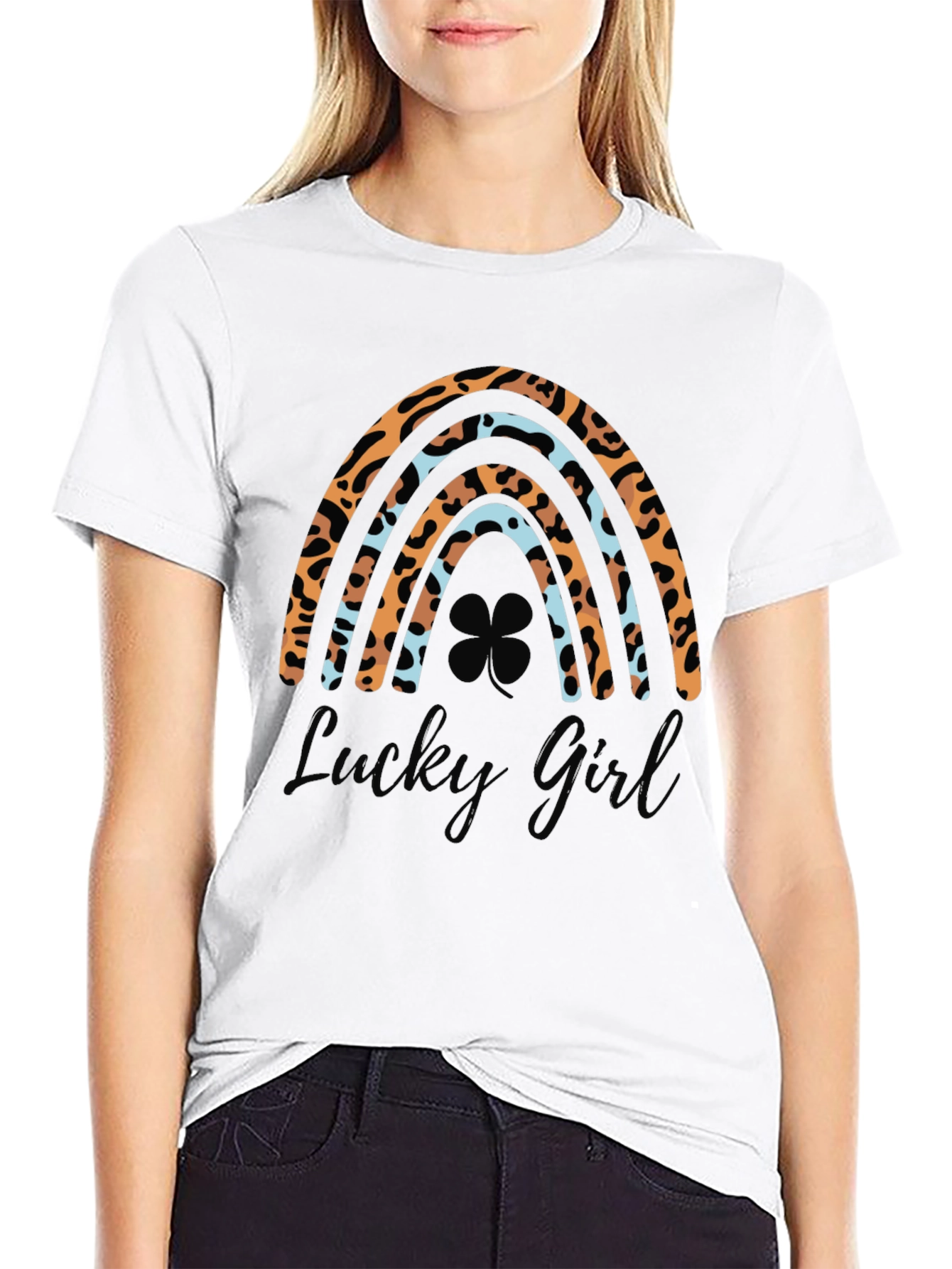 Lucky Girl Rainbow Leopard Print St. Patricks Day T-Shirt