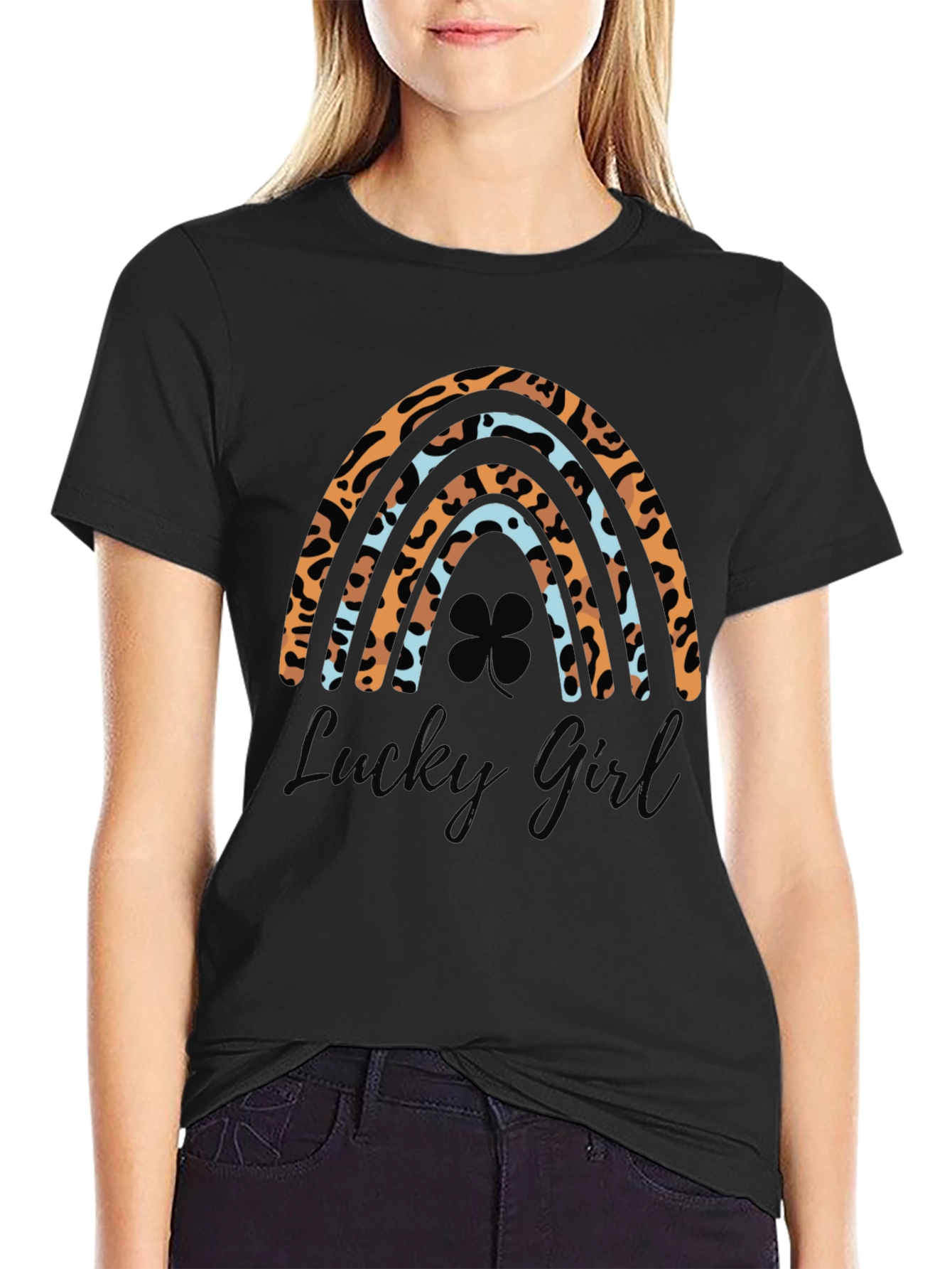 Lucky Girl Rainbow Leopard Print St. Patricks Day T-Shirt