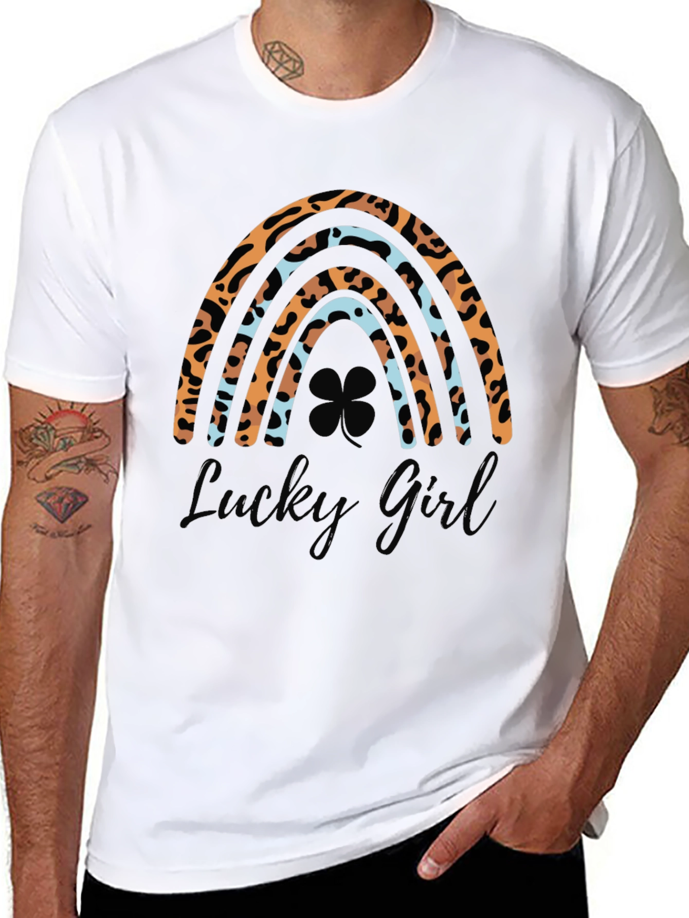 Lucky Girl Rainbow Leopard Print St. Patricks Day T-Shirt