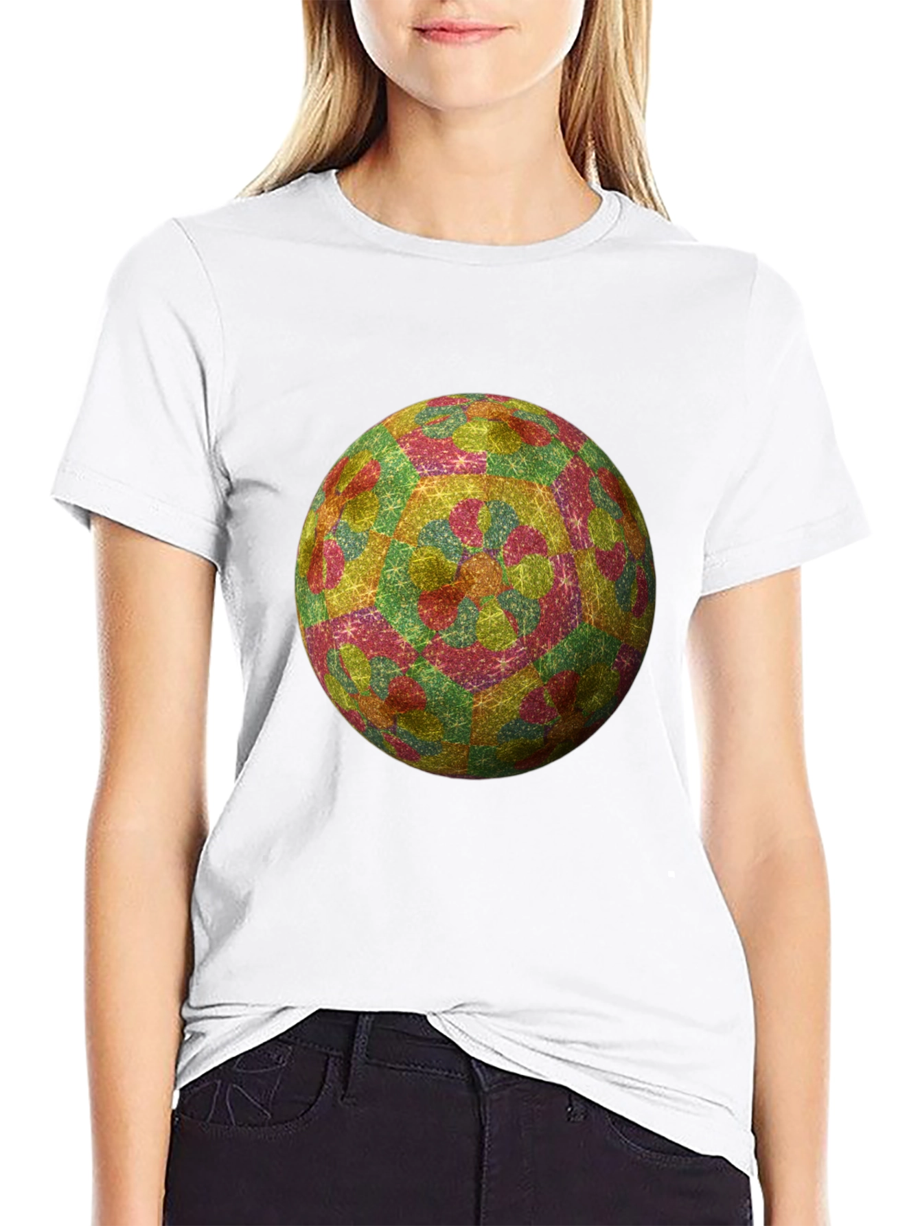 Geometric Globe Print Black T-Shirt