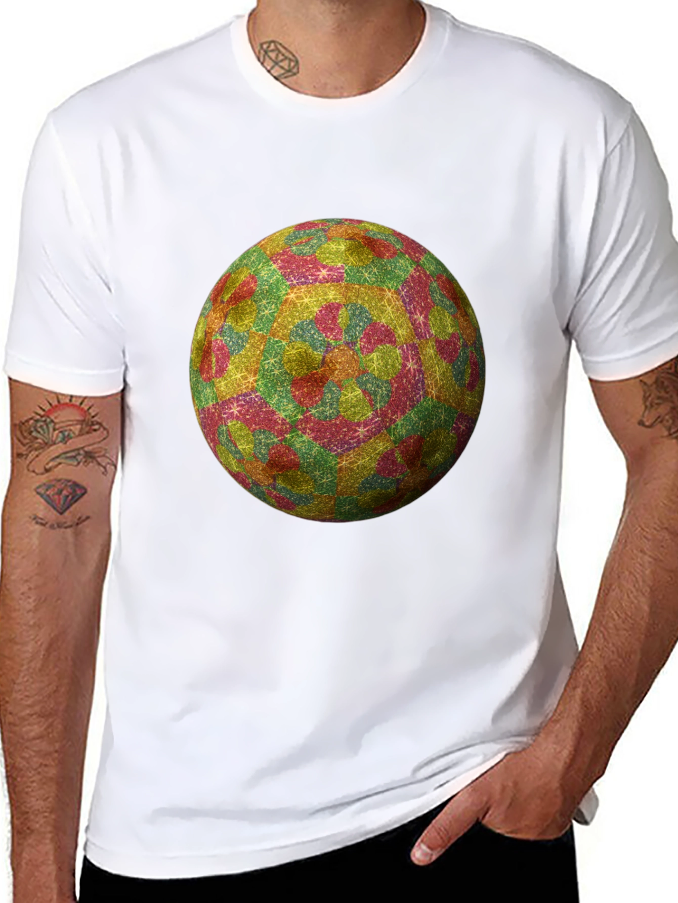 Geometric Globe Print Black T-Shirt