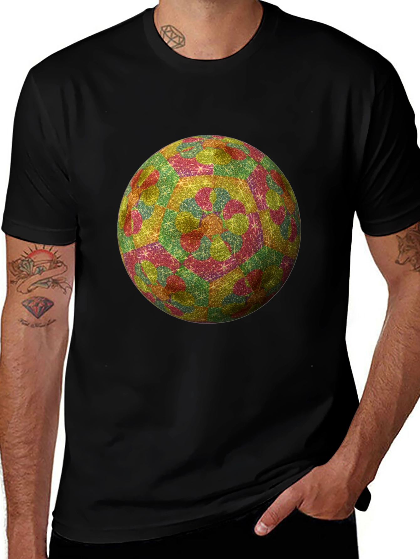 Geometric Globe Print Black T-Shirt