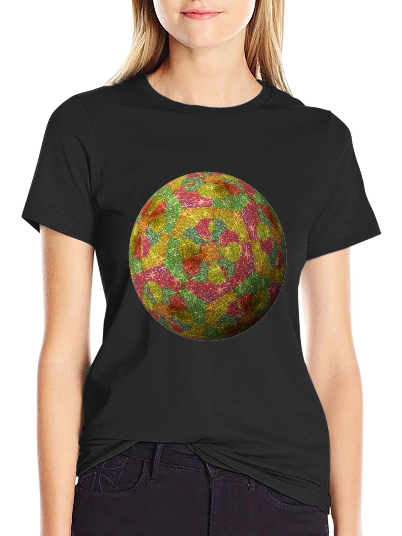 Geometric Globe Print Black T-Shirt