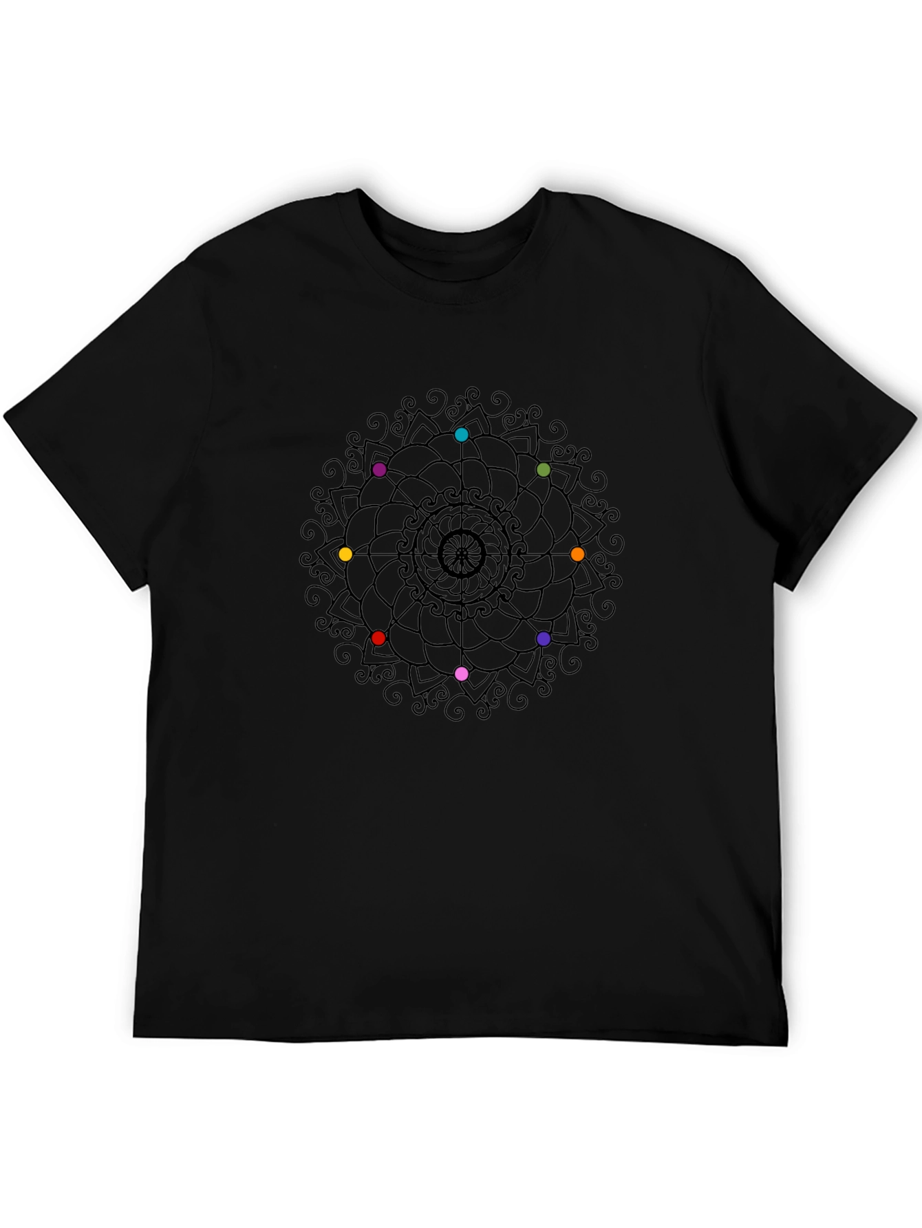 Chakra Mandala Graphic Tee - Black Cotton Shirt