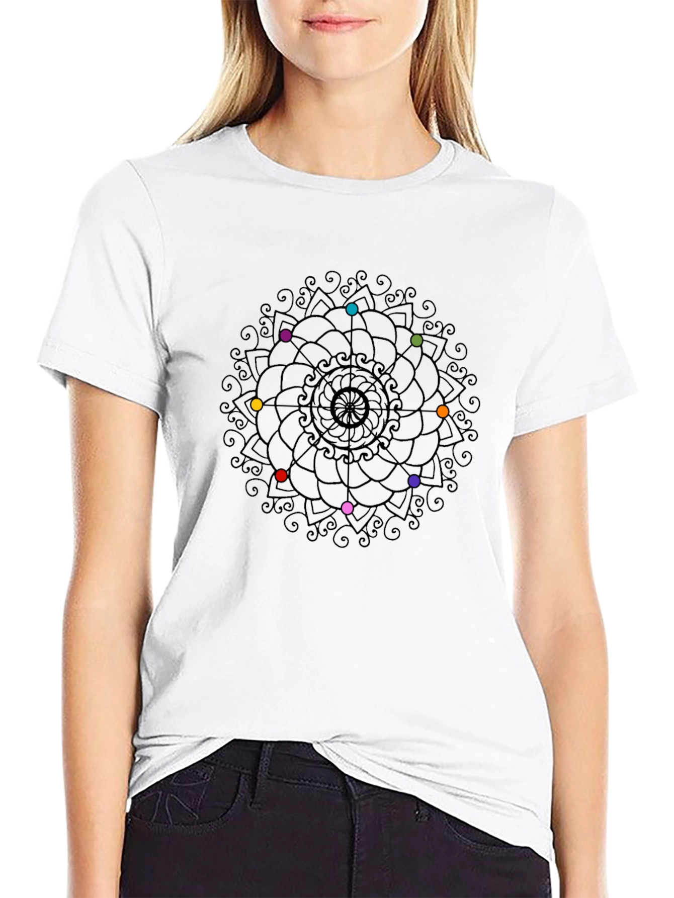 Chakra Mandala Graphic Tee - Black Cotton Shirt