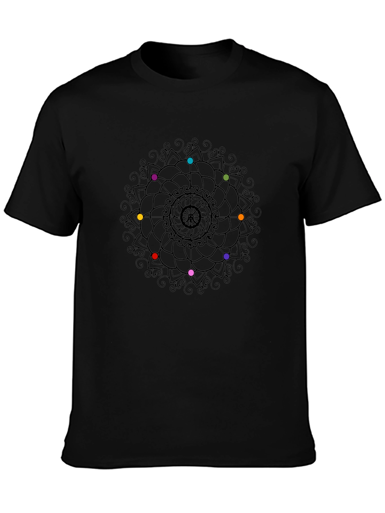 Chakra Mandala Graphic Tee - Black Cotton Shirt