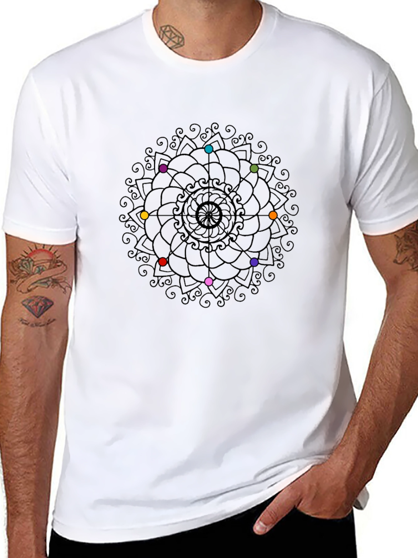 Chakra Mandala Graphic Tee - Black Cotton Shirt