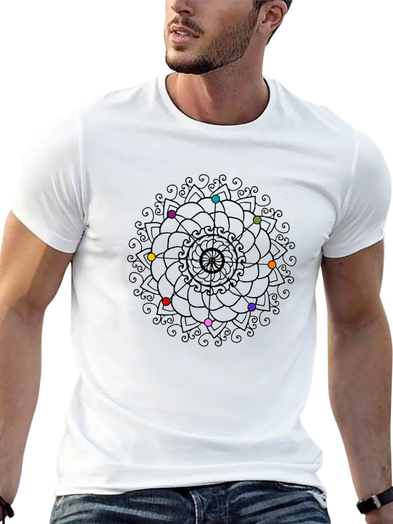 Chakra Mandala Graphic Tee - Black Cotton Shirt
