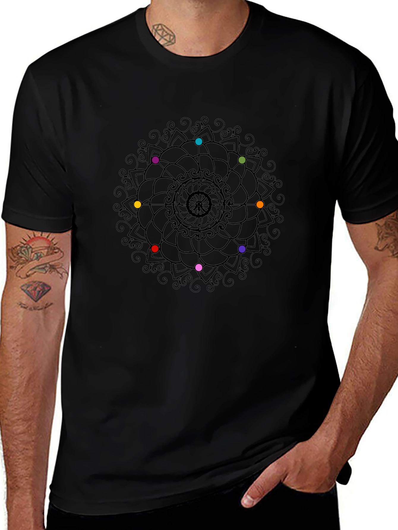 Chakra Mandala Graphic Tee - Black Cotton Shirt