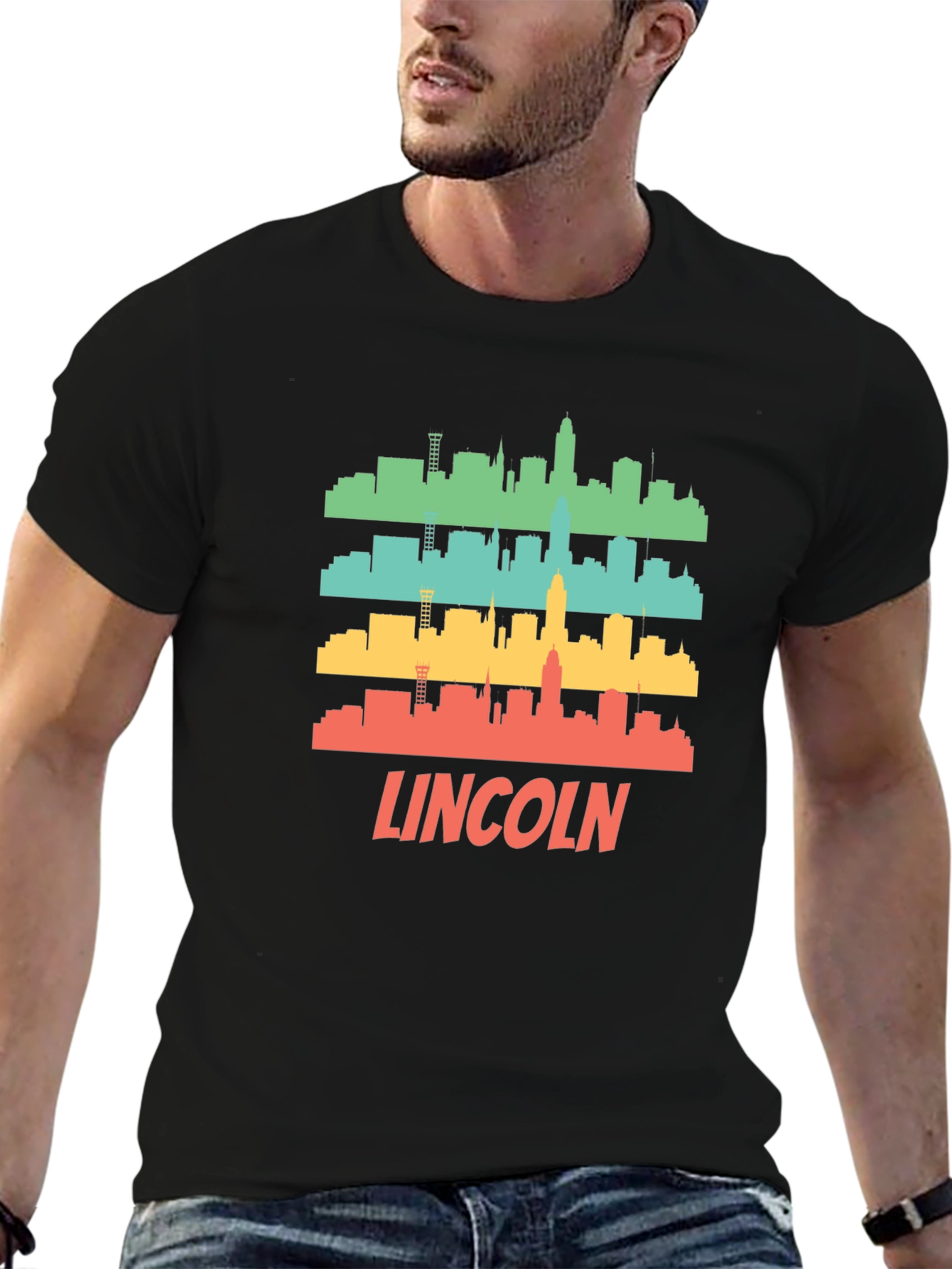 Lincoln Nebraska Skyline Retro T-Shirt