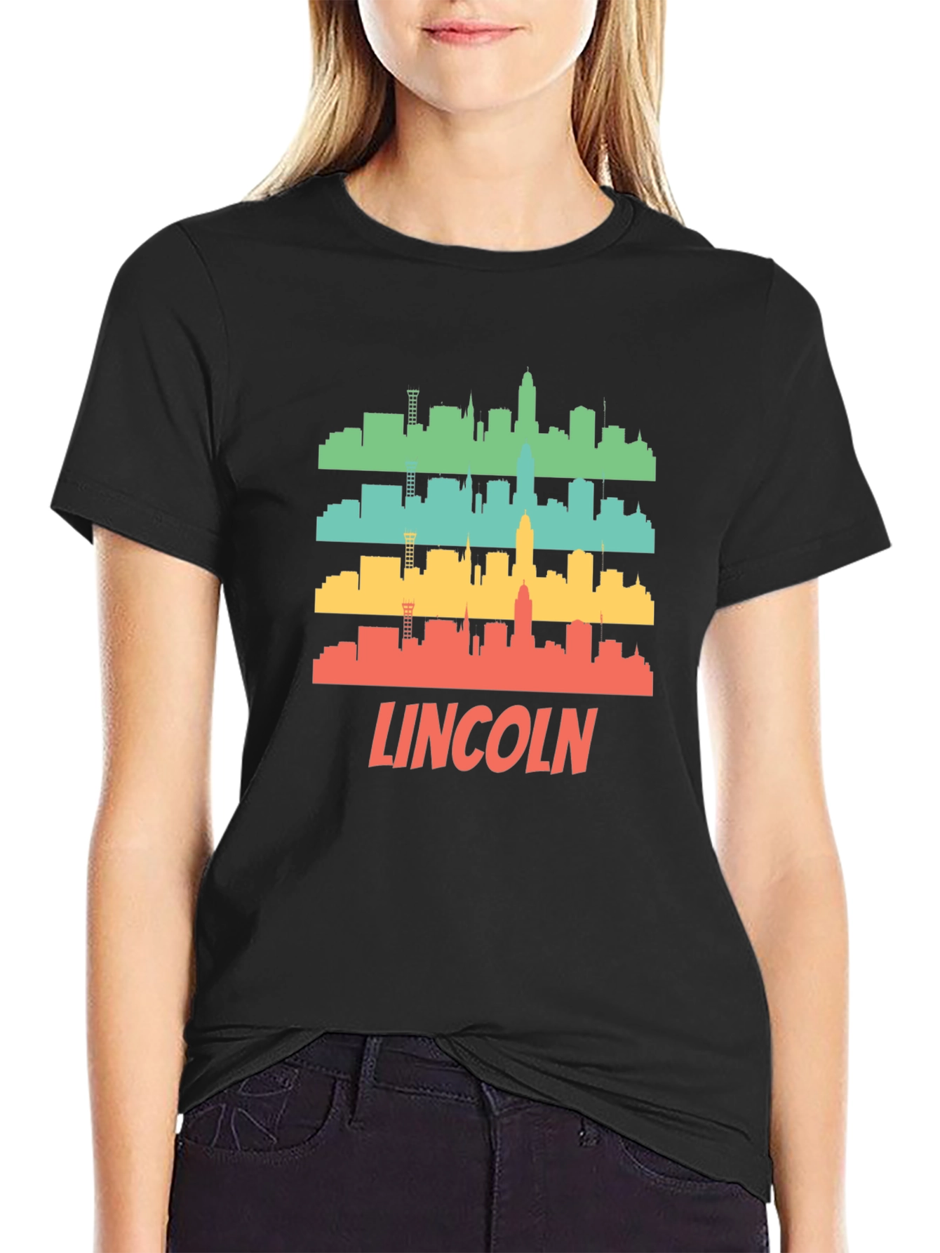 Lincoln Nebraska Skyline Retro T-Shirt