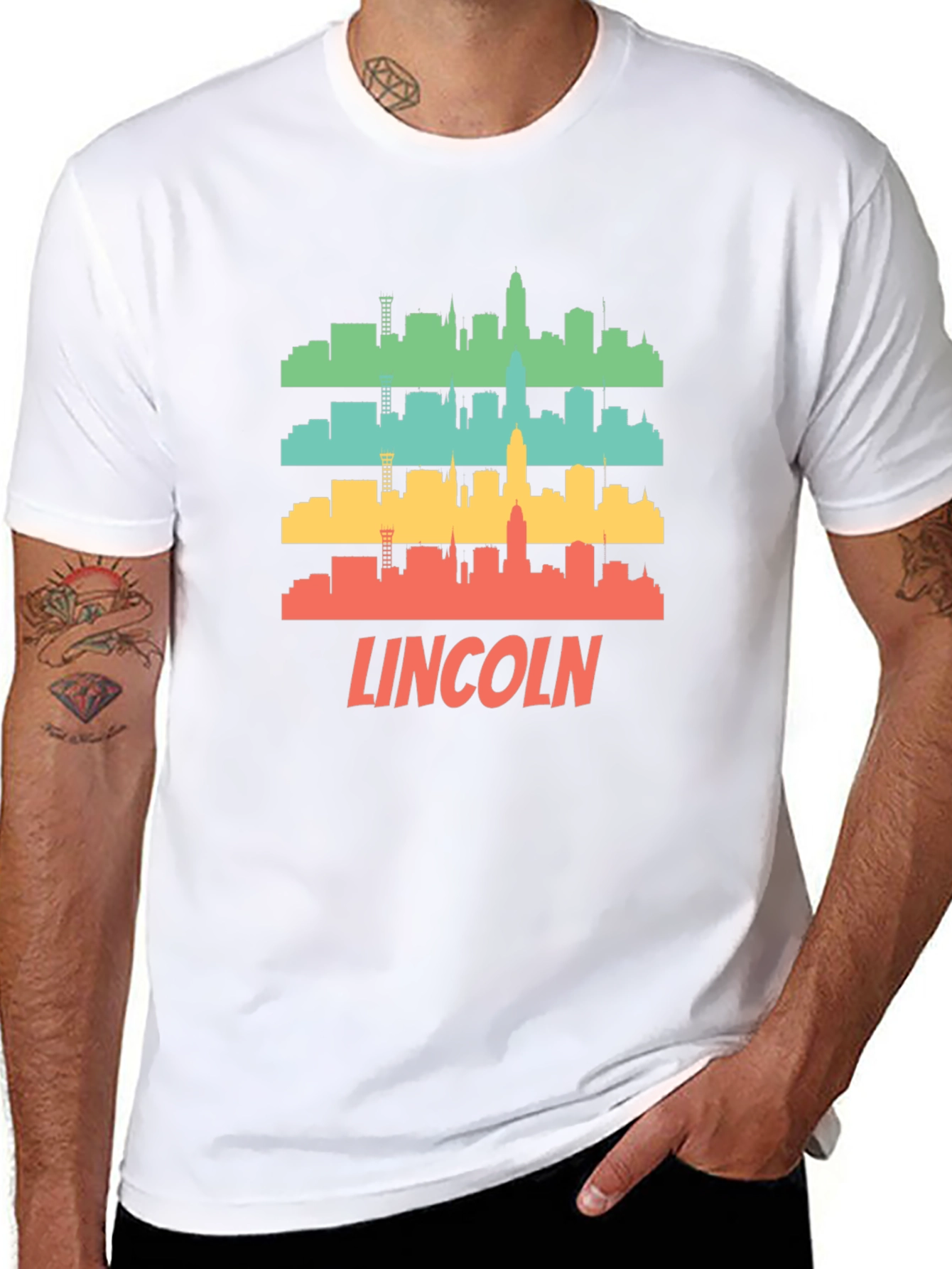 Lincoln Nebraska Skyline Retro T-Shirt