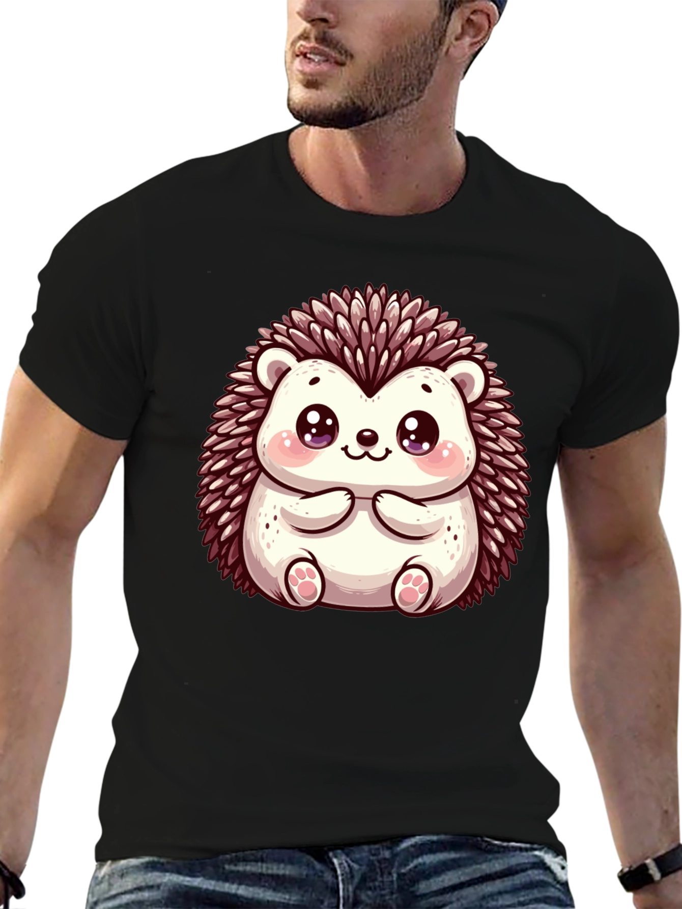 Cute Hedgehog Graphic Black T-Shirt